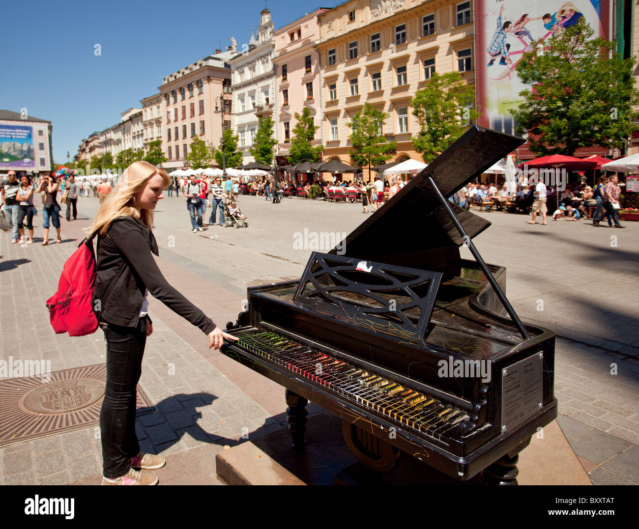 Piano at the Main Square in Cracow, Poland Stock Photo