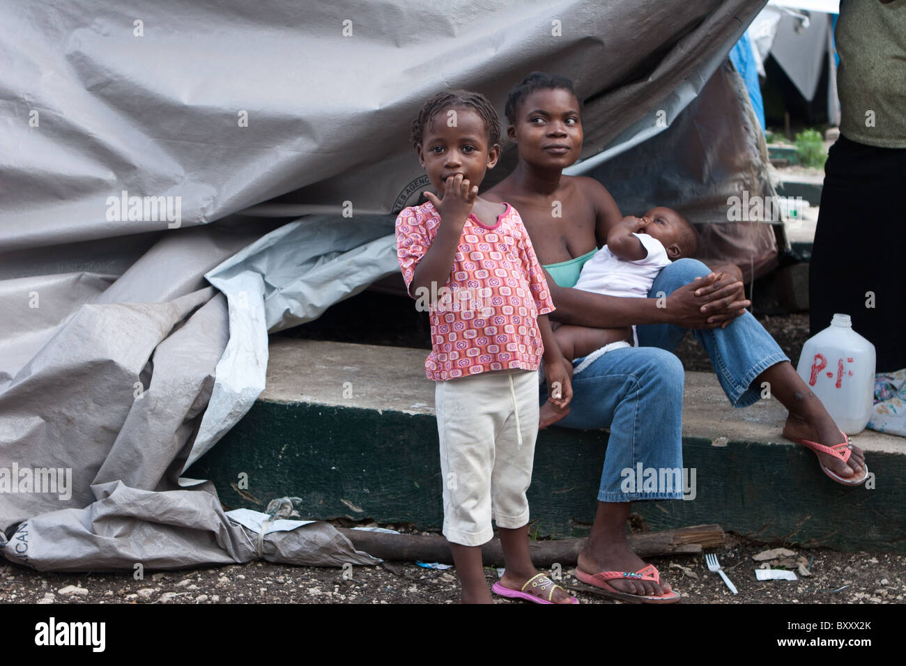 A camp for internally displaced persons (IDP's) outside of Port-au Prince after a massive earthquake damaged thousands of homes. Stock Photo