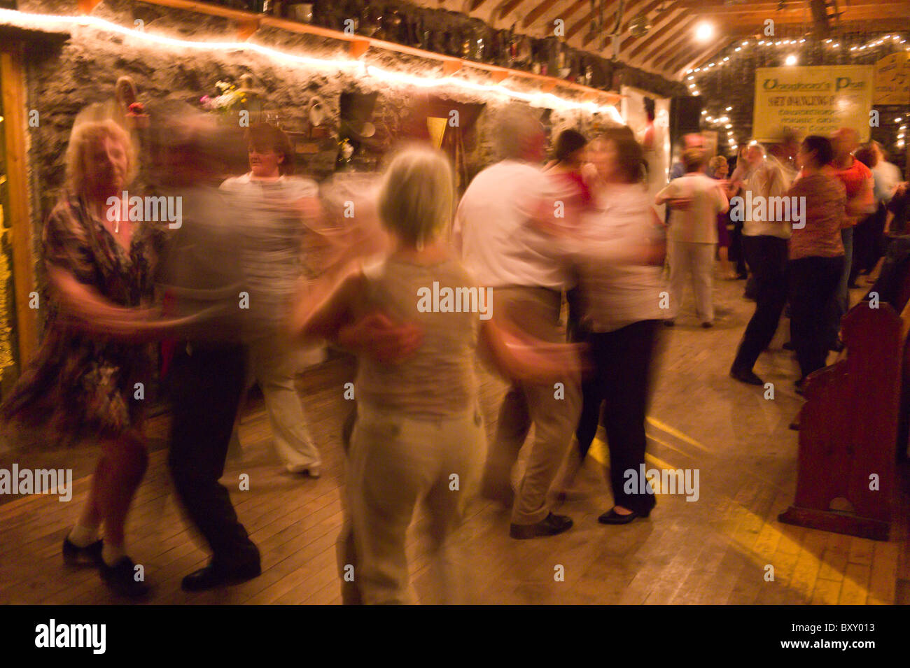 Traditional Irish set dancing at a Ceilidh at Vaughan's Bar in Kilfenora, County Clare, West of Ireland Stock Photo