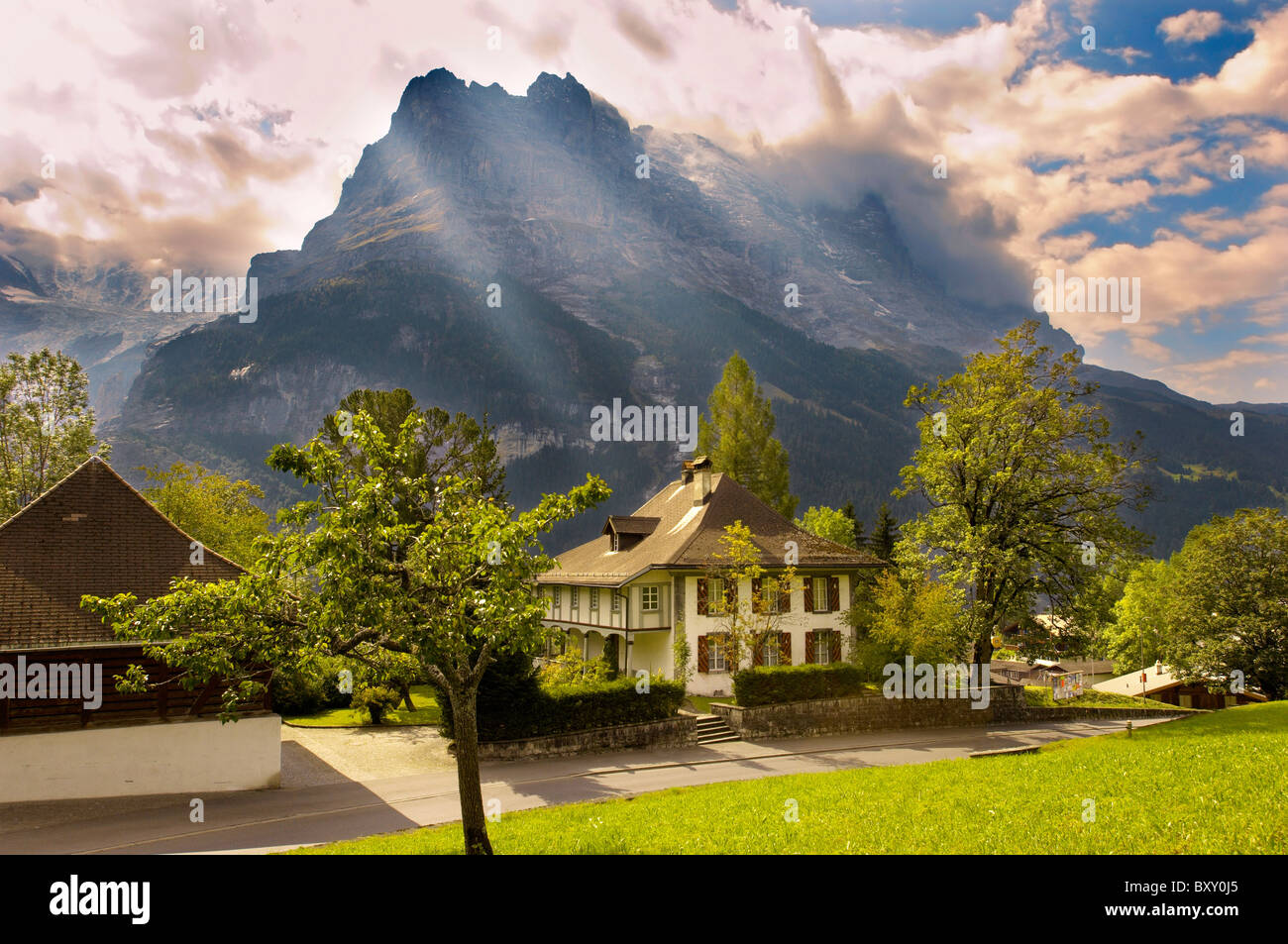 Grindelwald house looking towards the Eiger Grindelwald Switzerland
