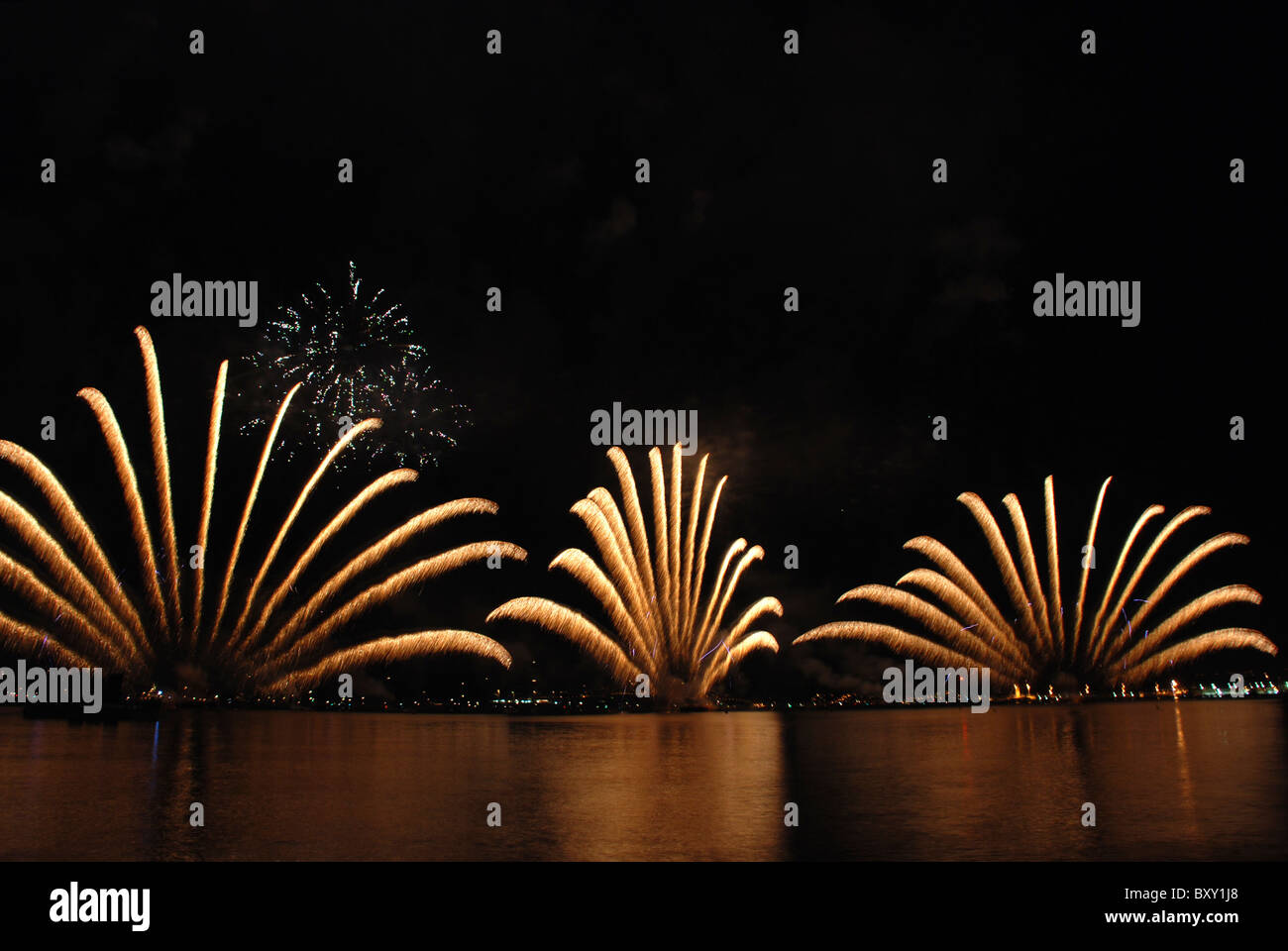 Fireworks stroke on Cannes pyrotechnic festival Stock Photo