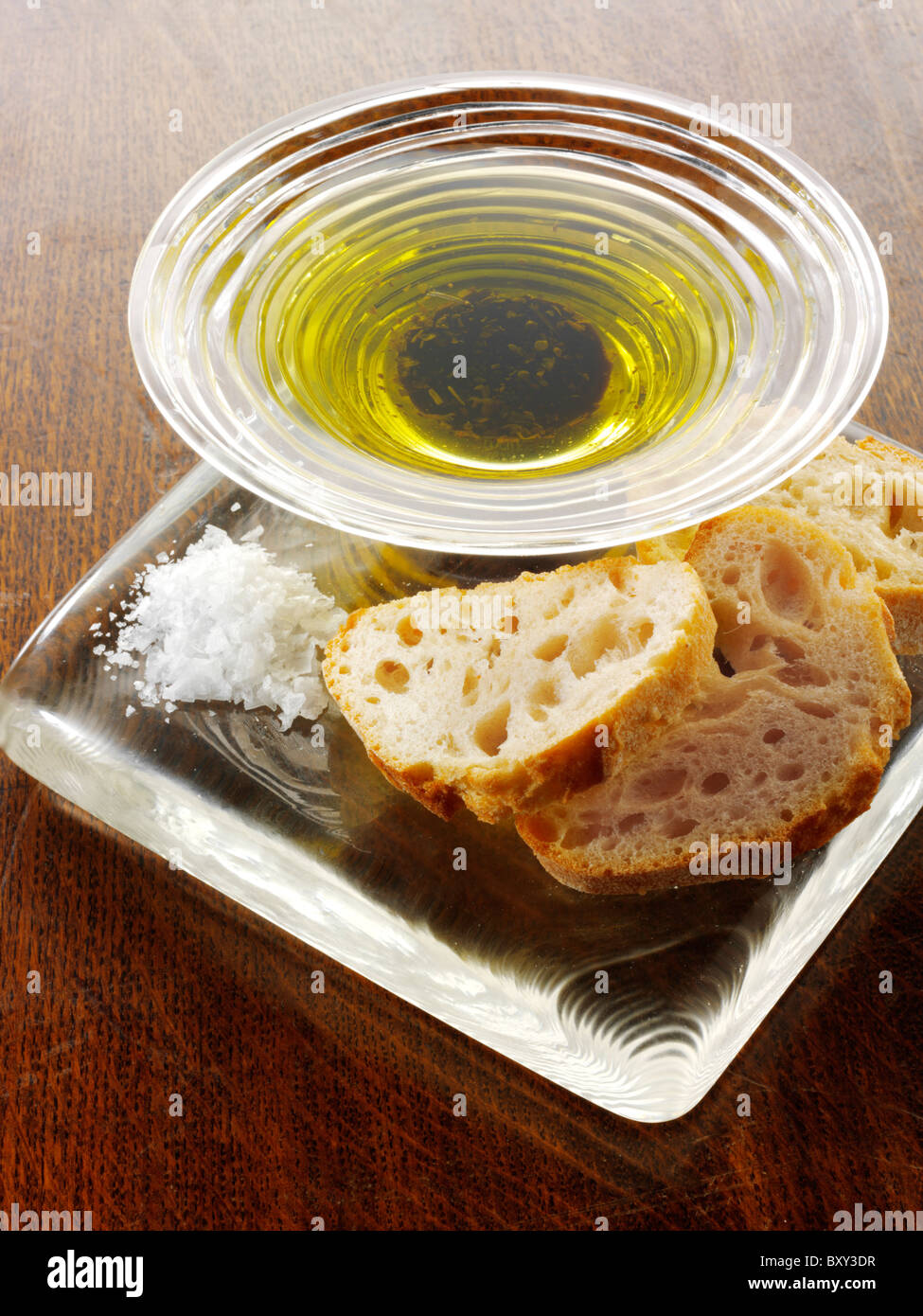 Dipping oil and chiabatta snack Stock Photo