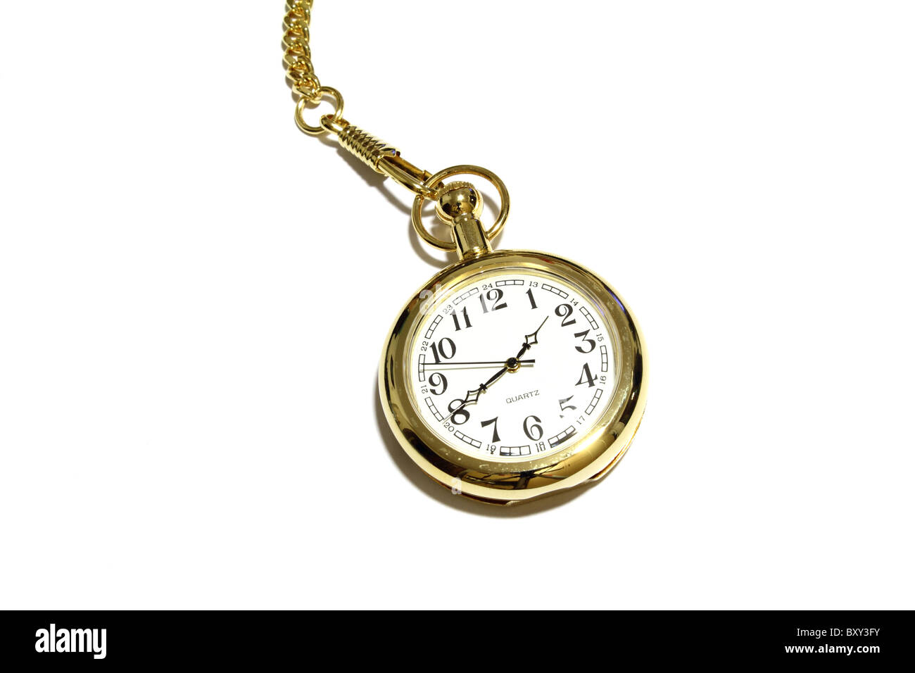 A shot of a gold clock over a white background Stock Photo Alamy