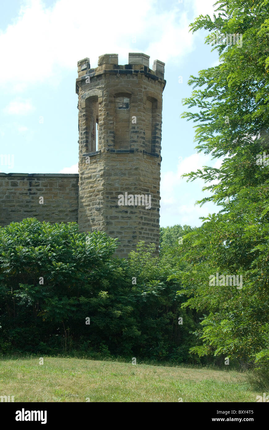 Old Jackson Prison; Erected in 1900; Stone Walls; Wm Chamberlian Warden; Jackson Michigan USA Stock Photo