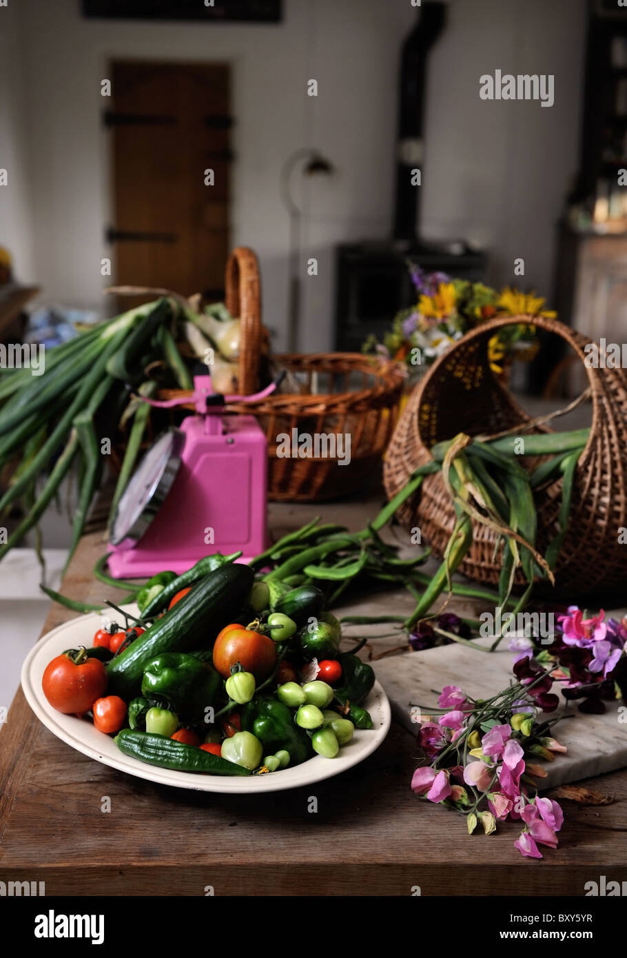A country kitchen with fresh produce Dorset, UK Stock Photo Alamy