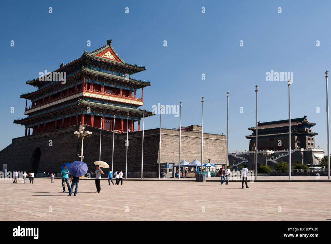 View from Tiananmen Square with the gatehouse (left) and archery tower (right), Qianmen aka Zhengyangmen, Beijing, China Stock Photo