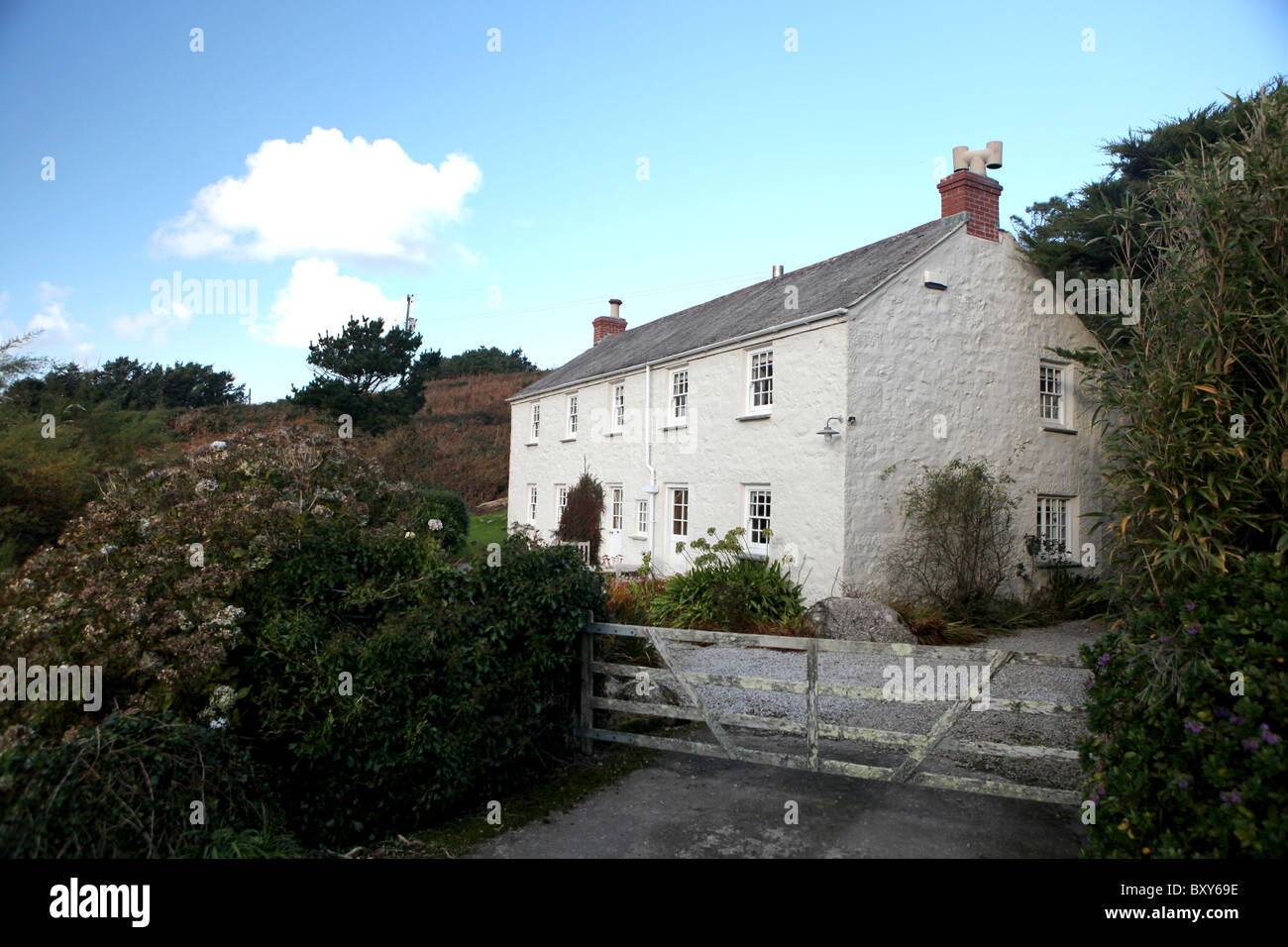 A house between Nanjulian and Nanquidno in Penwith, Cornwall, England. Stock Photo