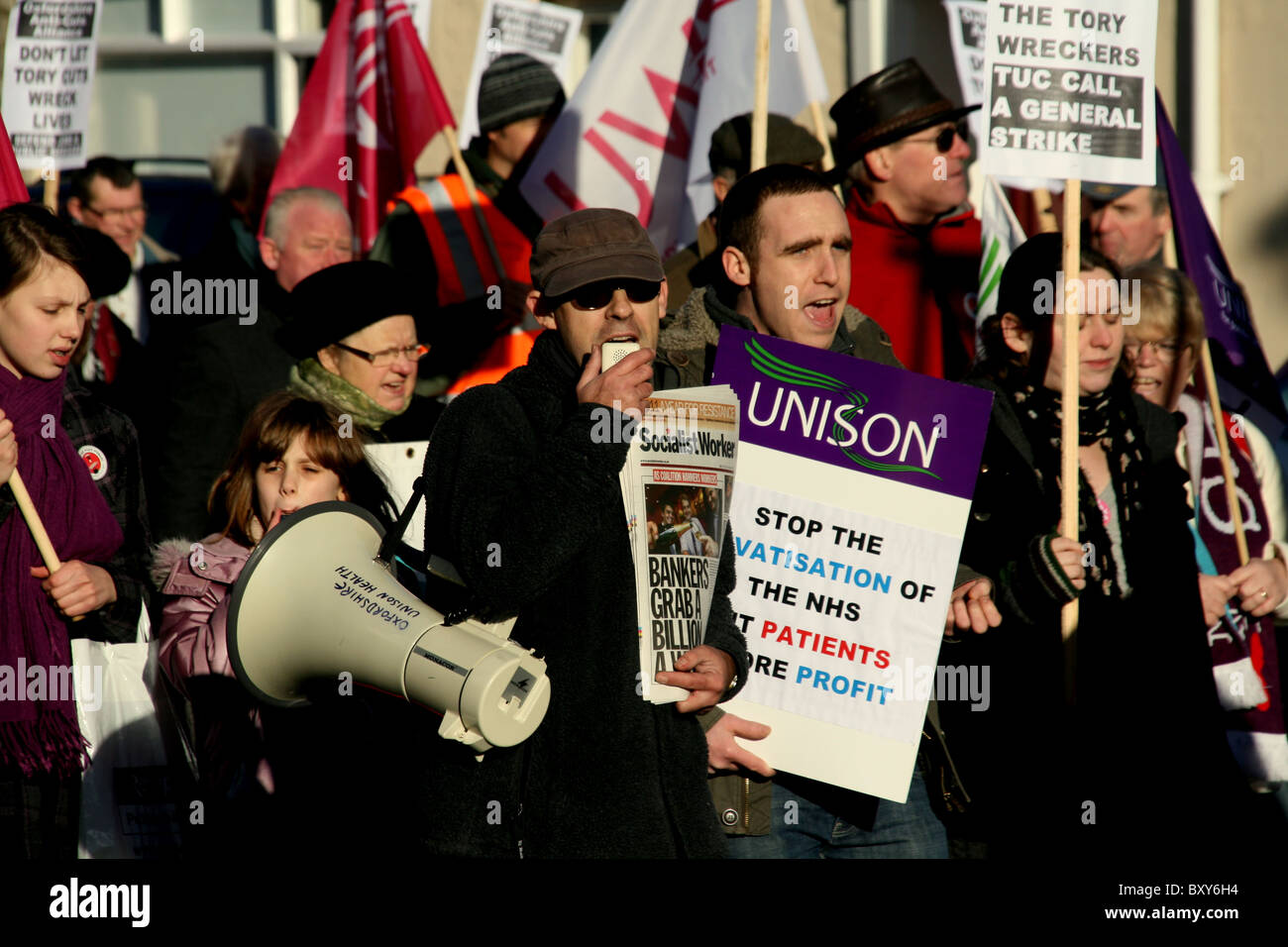 A protester with megaphone. Stock Photo
