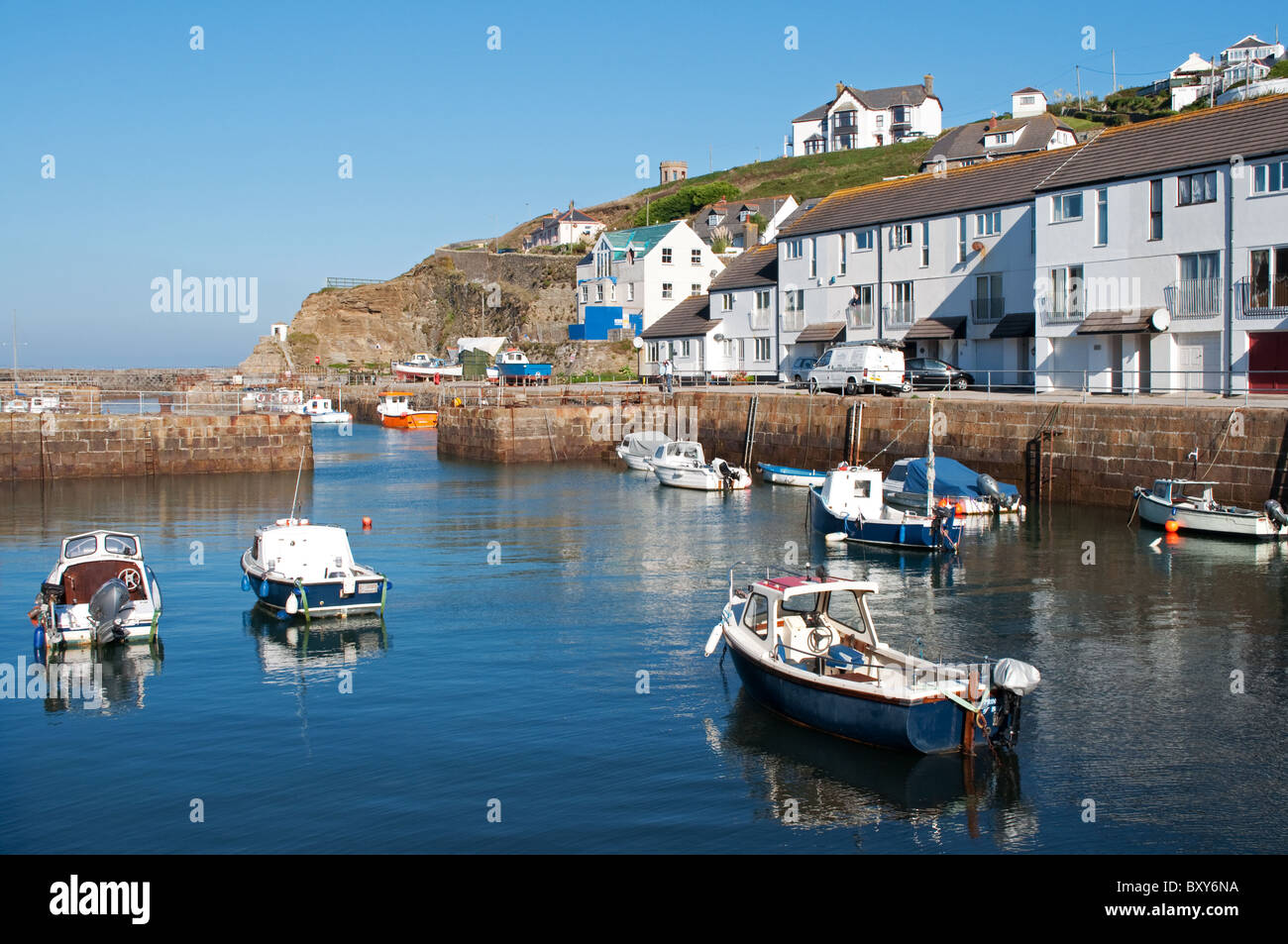 fishing boats in the harbour at portreath, cornwall, uk Stock Photo Alamy