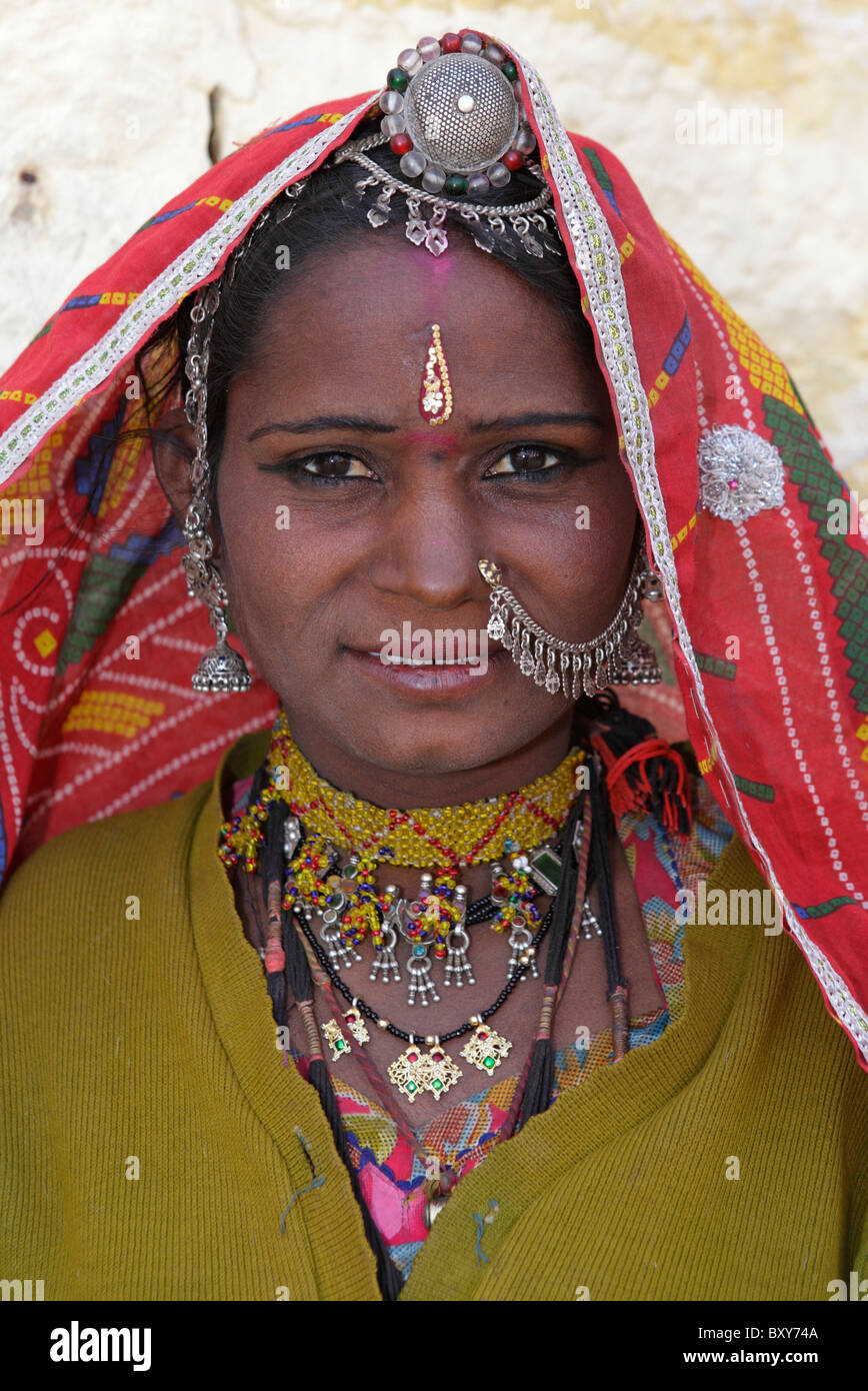 Portrait of an Indian woman in traditional clothes, India Stock Photo
