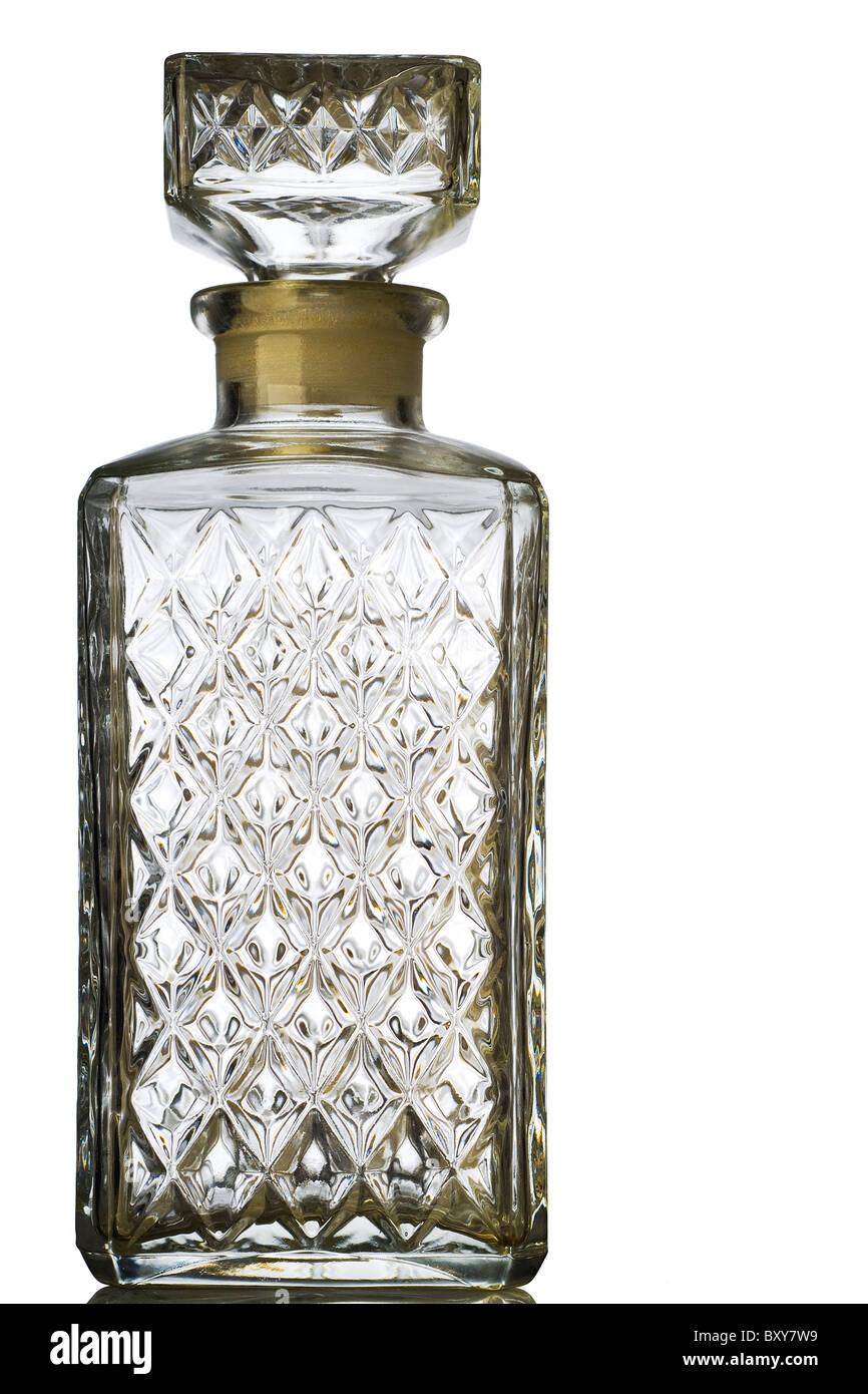 textured crystal bottle on white with clipping path Stock Photo