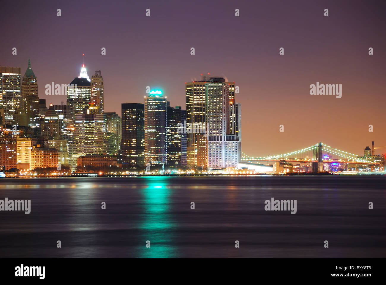 Hudson River with Manhattan, New York City skyline at night Stock Photo ...