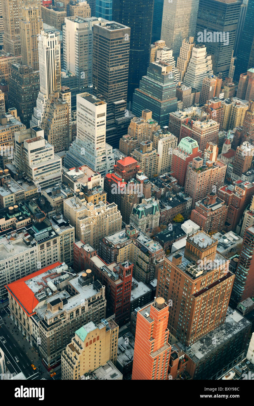 New York City Manhattan skyline aerial view with street and skyscrapers ...