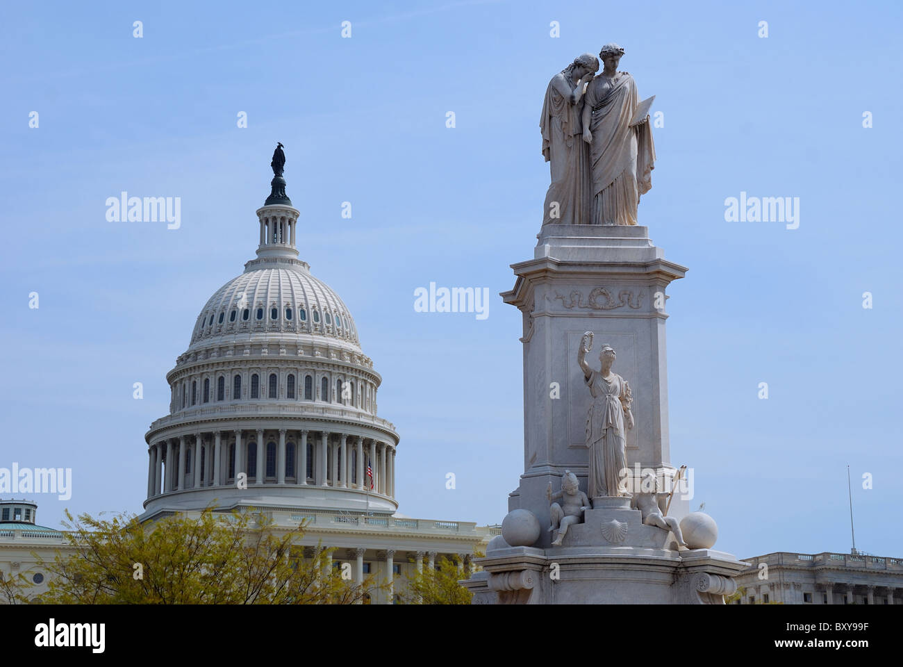 Statue of Peace and Capitol Hill Building dome in Washington DC Stock Photo