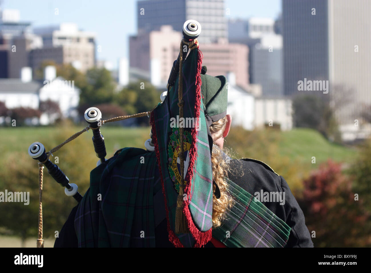 St. Andrews Legion pipes and drums band playing bagpipes at Virginia