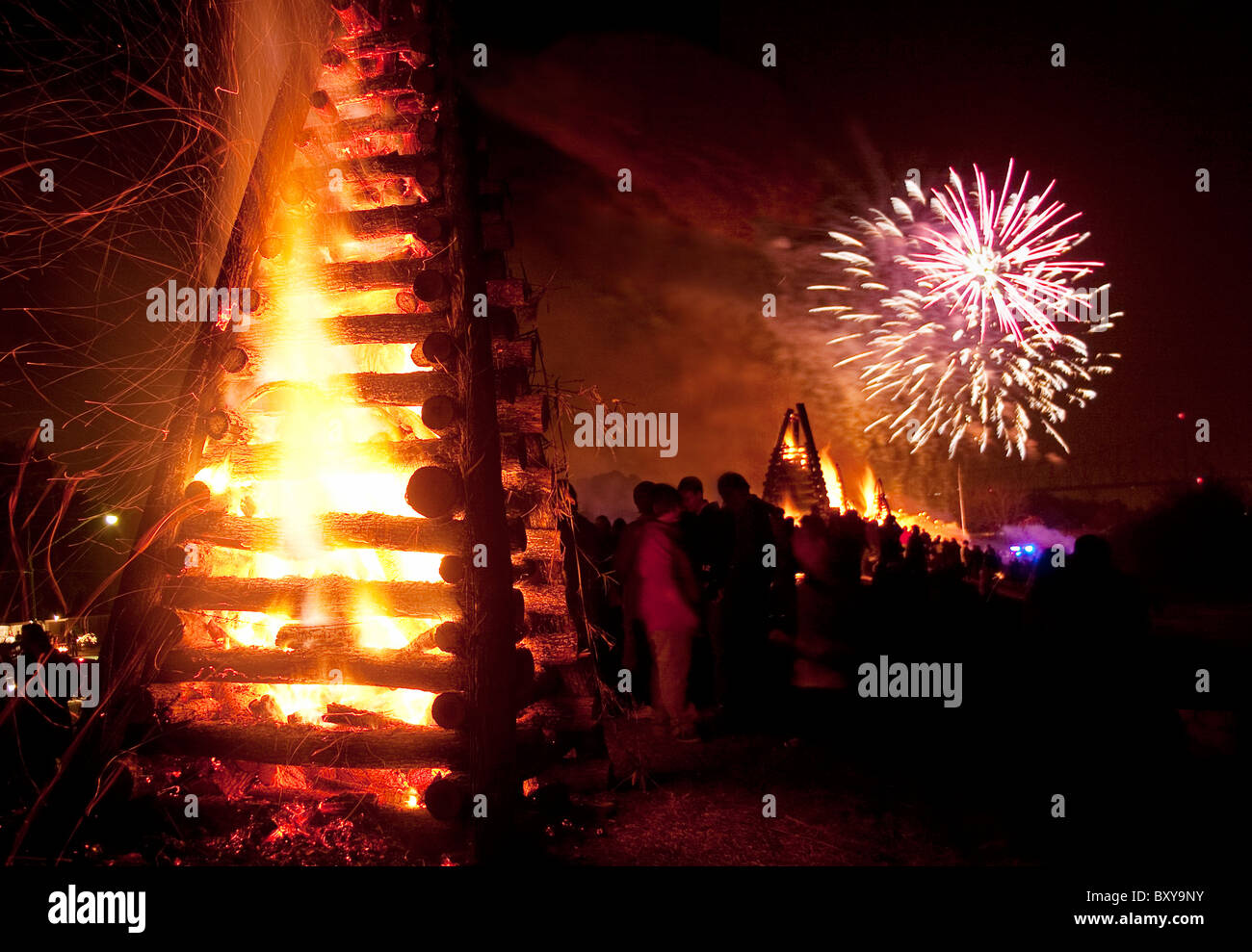 Traditional Christmas eve bonfire and fireworks celebration in Gramercy