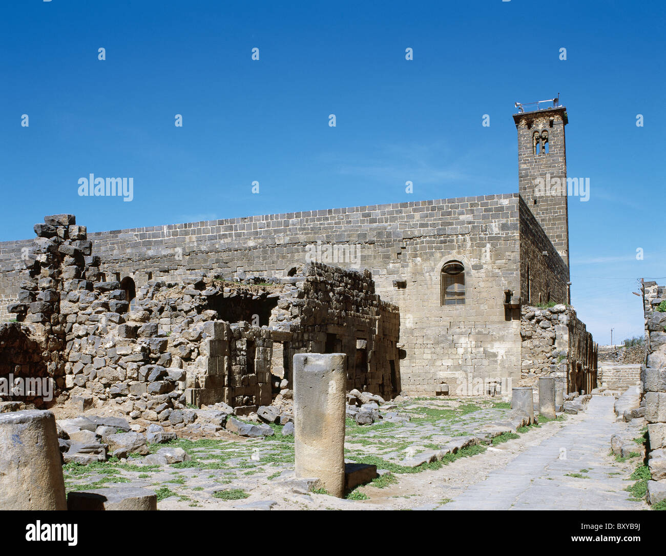 Syria. Bosra. Al-Omari Mosque. Early eighth century. Rebuilt between 12th and 13th centuries. Exterior view. Stock Photo