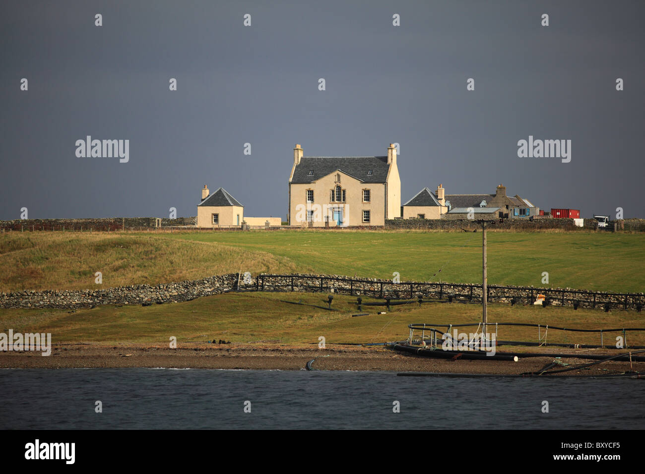 Belmont House, a recently restored Georgian country on the southern coast of Unst by the ferry terminal Stock Photo