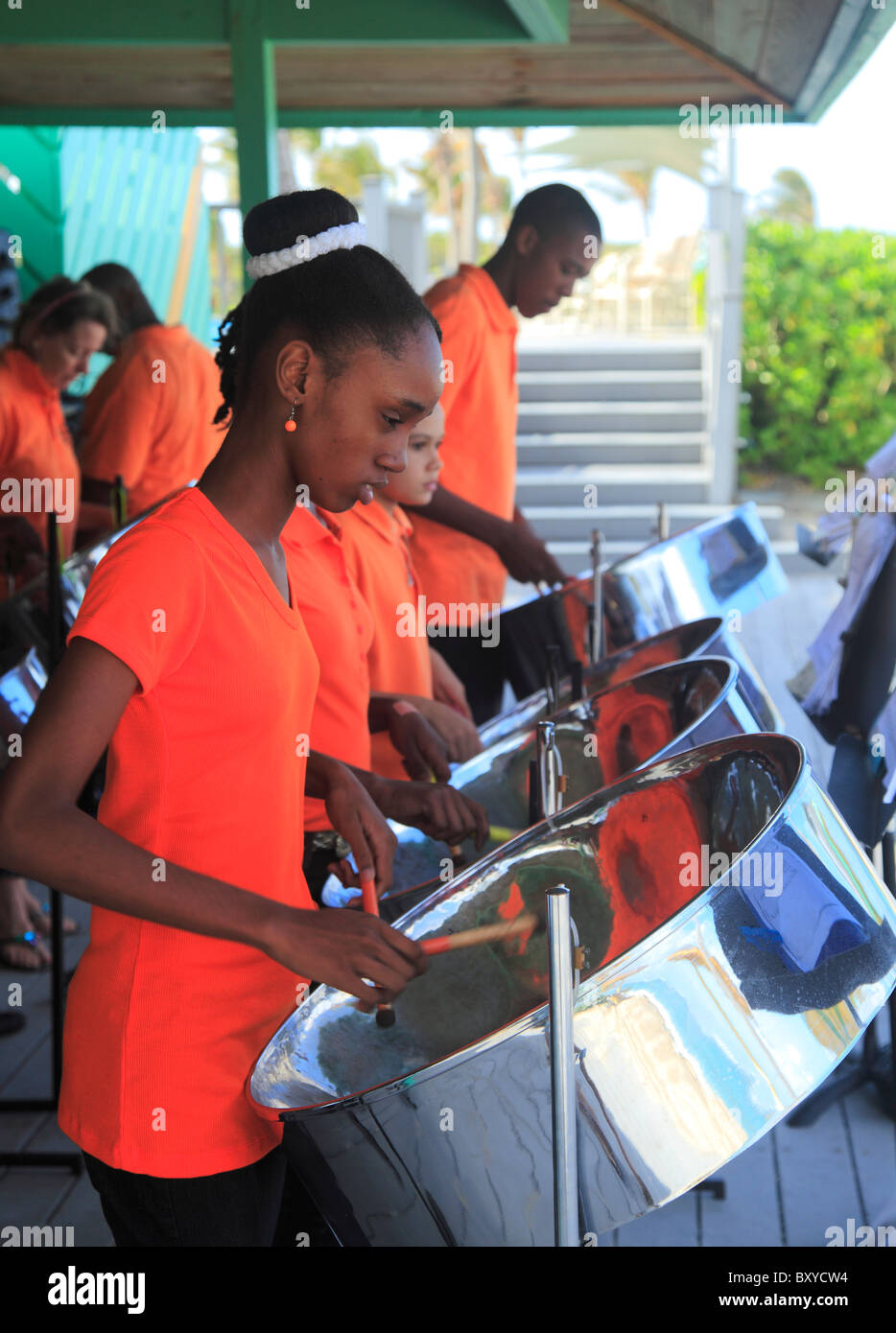 Children's Steel Band in Nevis. Caribbean Stock Photo