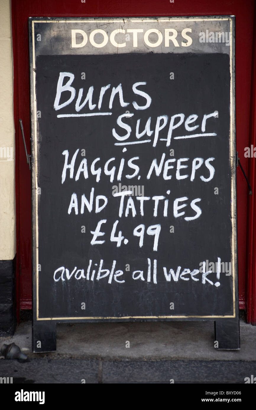 Burns Supper  Menu Sign Edinburgh Scotland Stock Photo