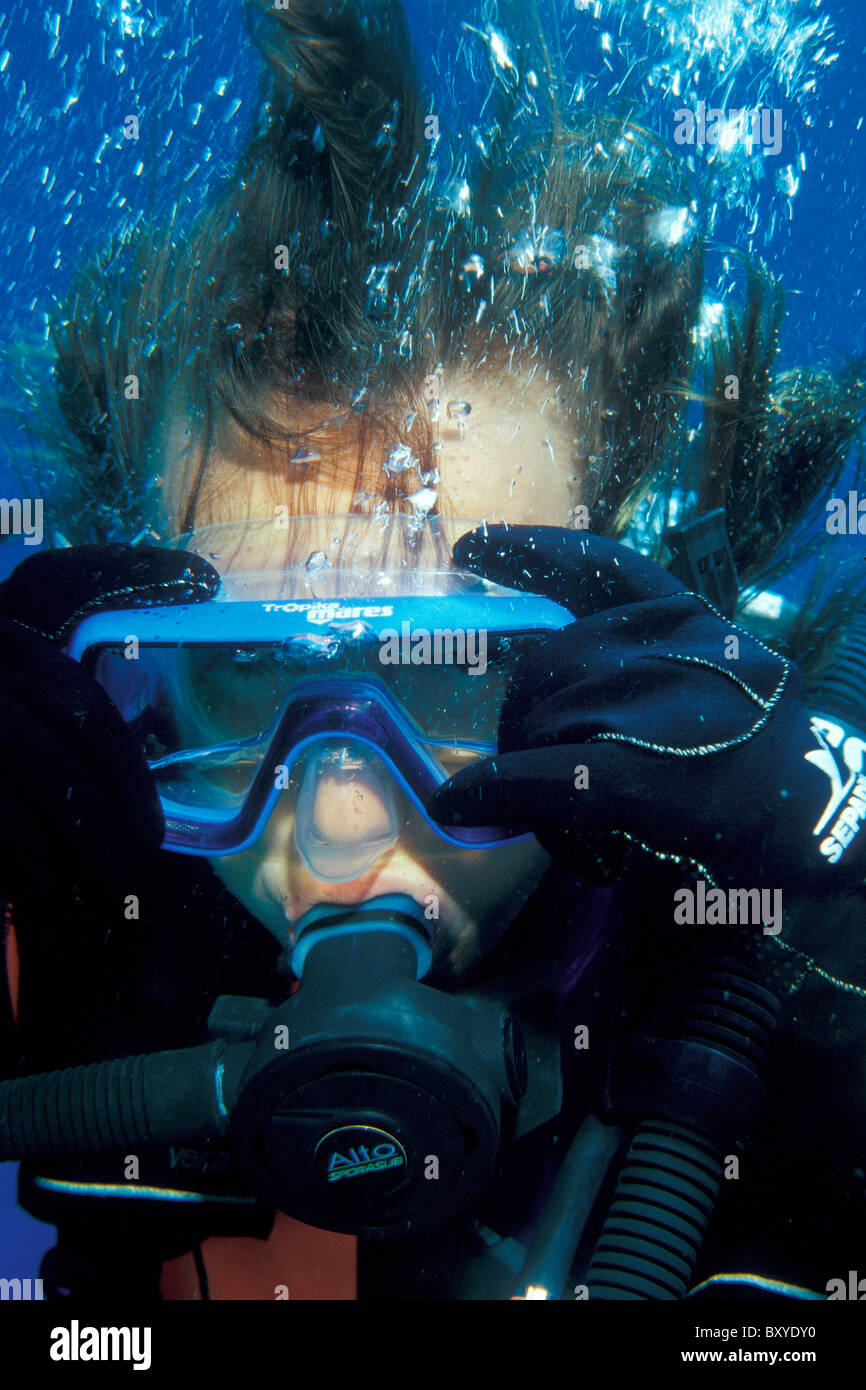 Scuba Diver clearing his Mask, Susac, Dalmatia, Adriatic Sea, Croatia
