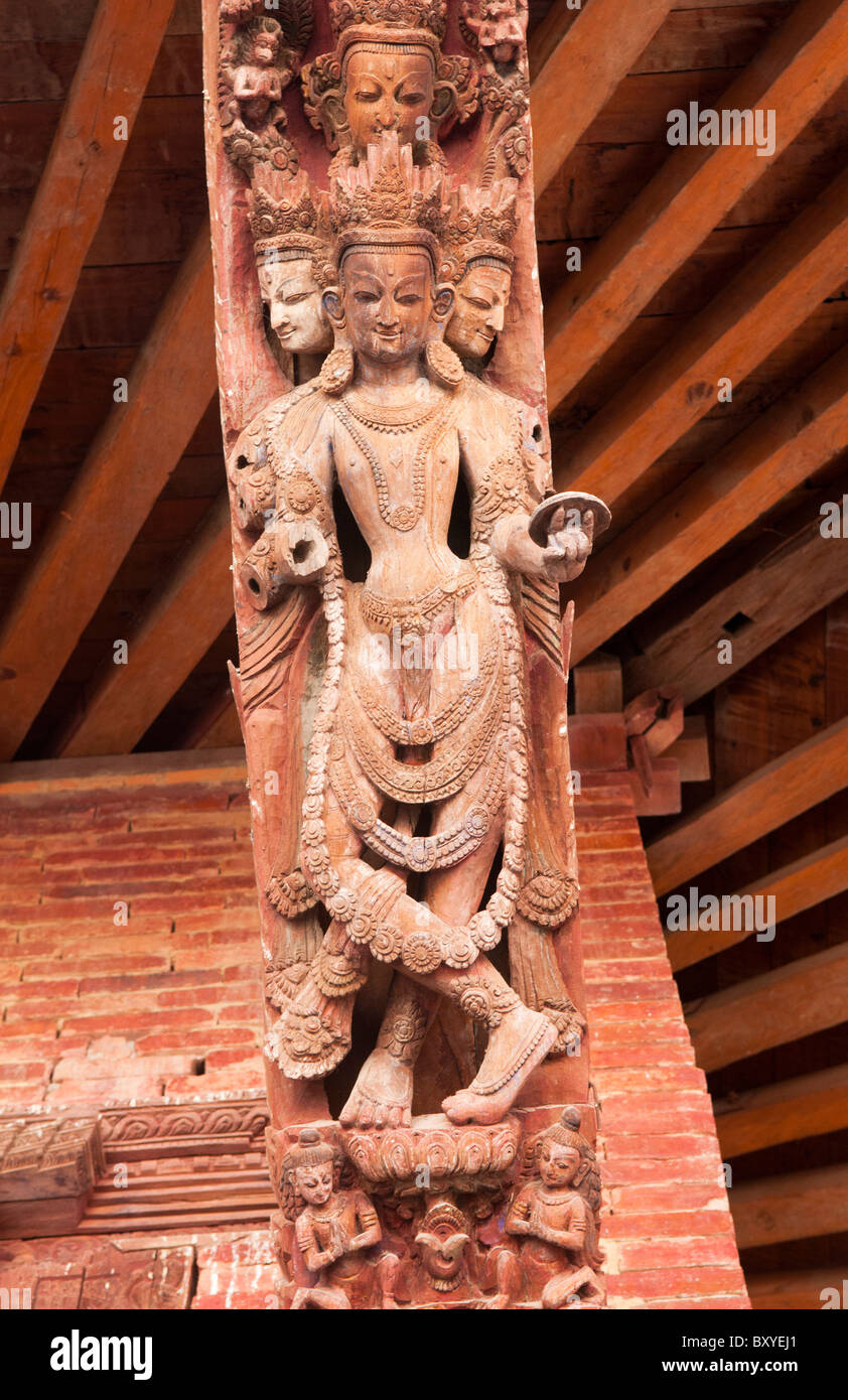 Newari style wood carvings on temples at Durbar Square in Kathmandu, Nepal Stock Photo