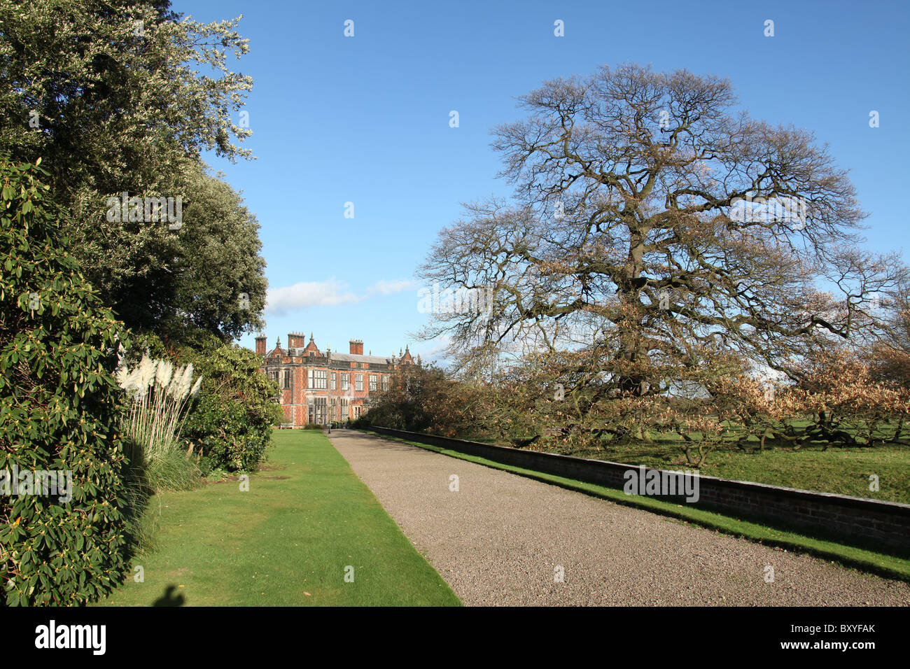 Arley Hall & Gardens, England. Autumnal view of the Furlong Walk with Arley Hall in the background. Stock Photo
