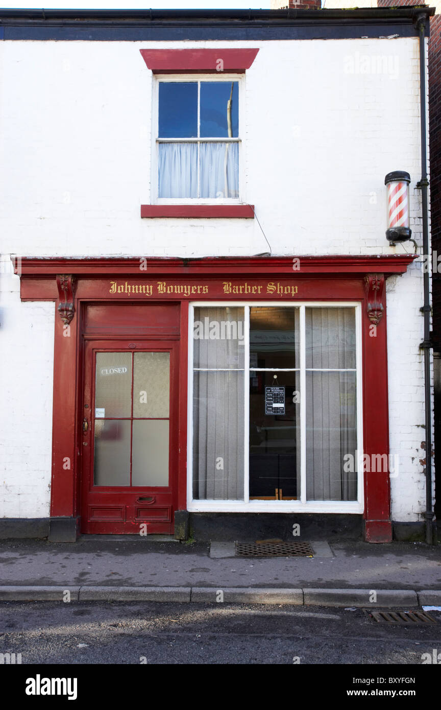 Original old fashioned barber shop in Sandbach Cheshire UK Stock Photo