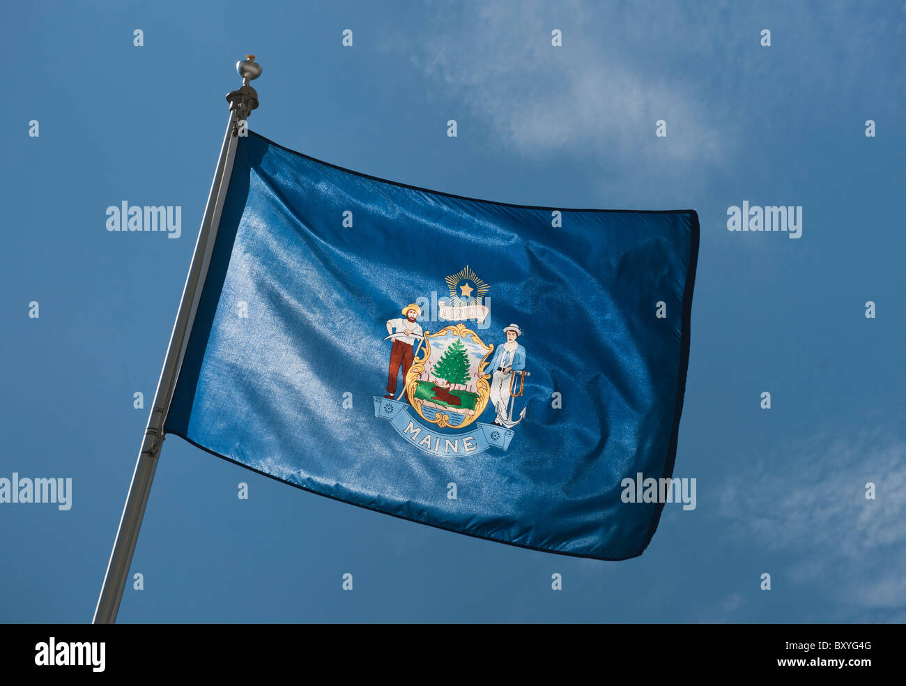 Maine State flag against sky Stock Photo