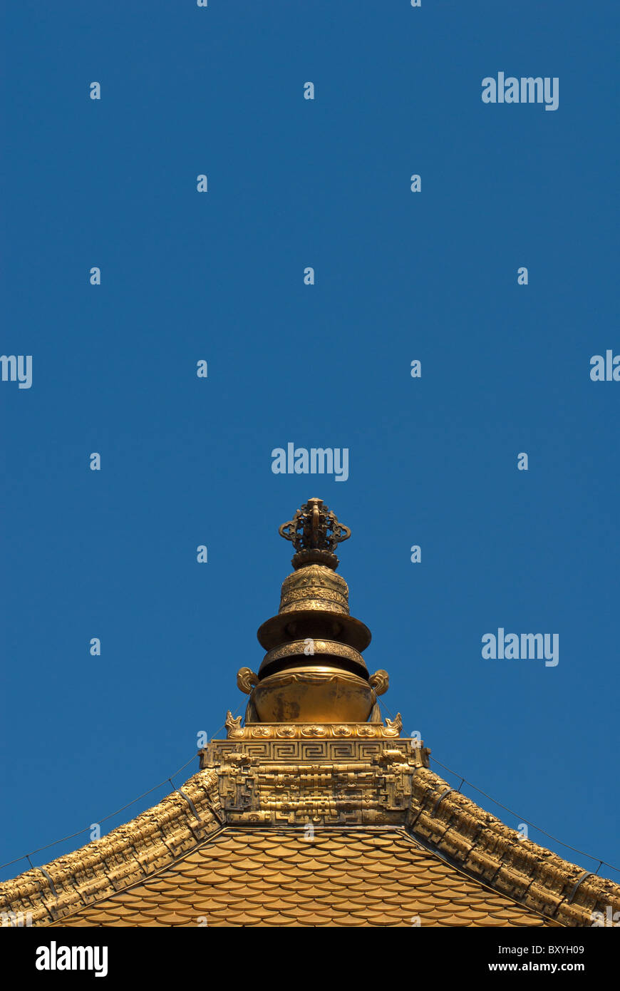 top part of a pavilion roof in a Tibetan Buddhist temple in Chengde Stock Photo