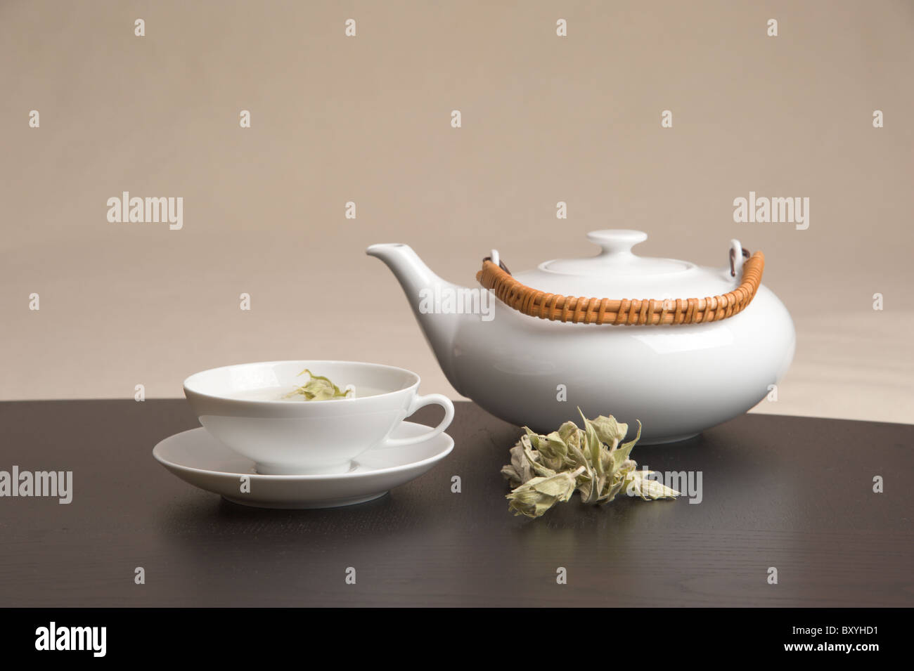 A tea set on a table Stock Photo