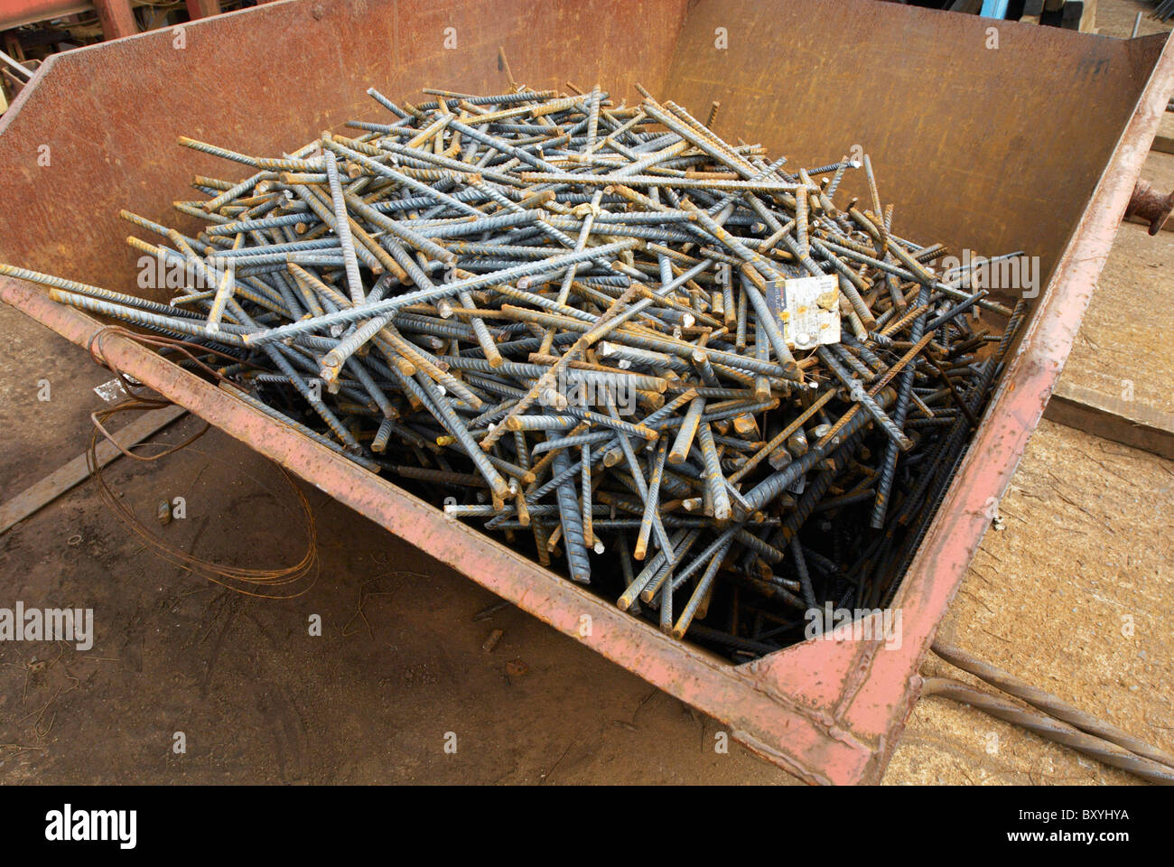 Concrete Reinforcement Steel Rebar Cut And Bent Chutes In Skip Stock 