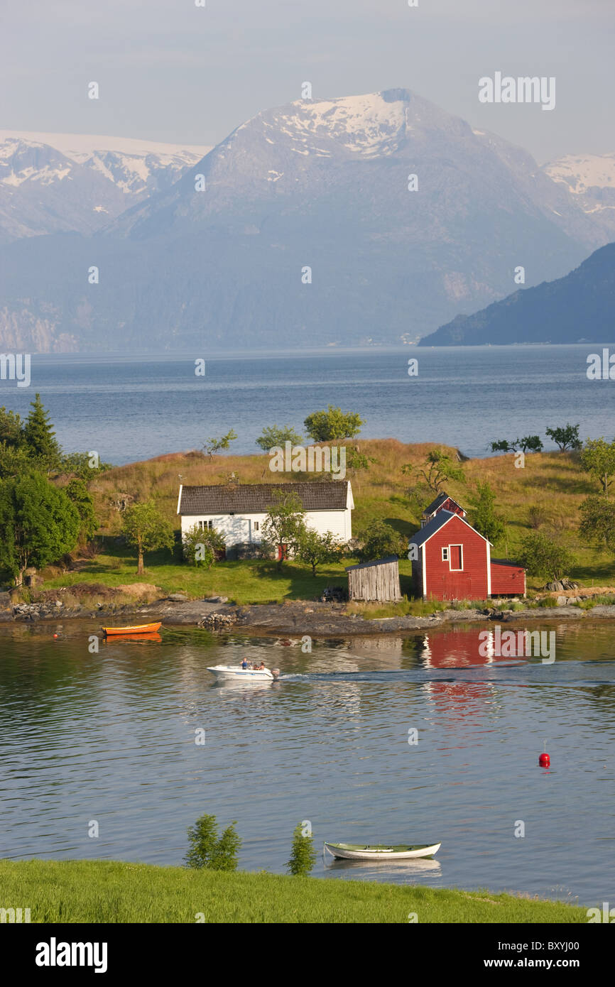 Small island in Hardangerfjorden nr Bergen, Western Fjords, Norway Stock Photo