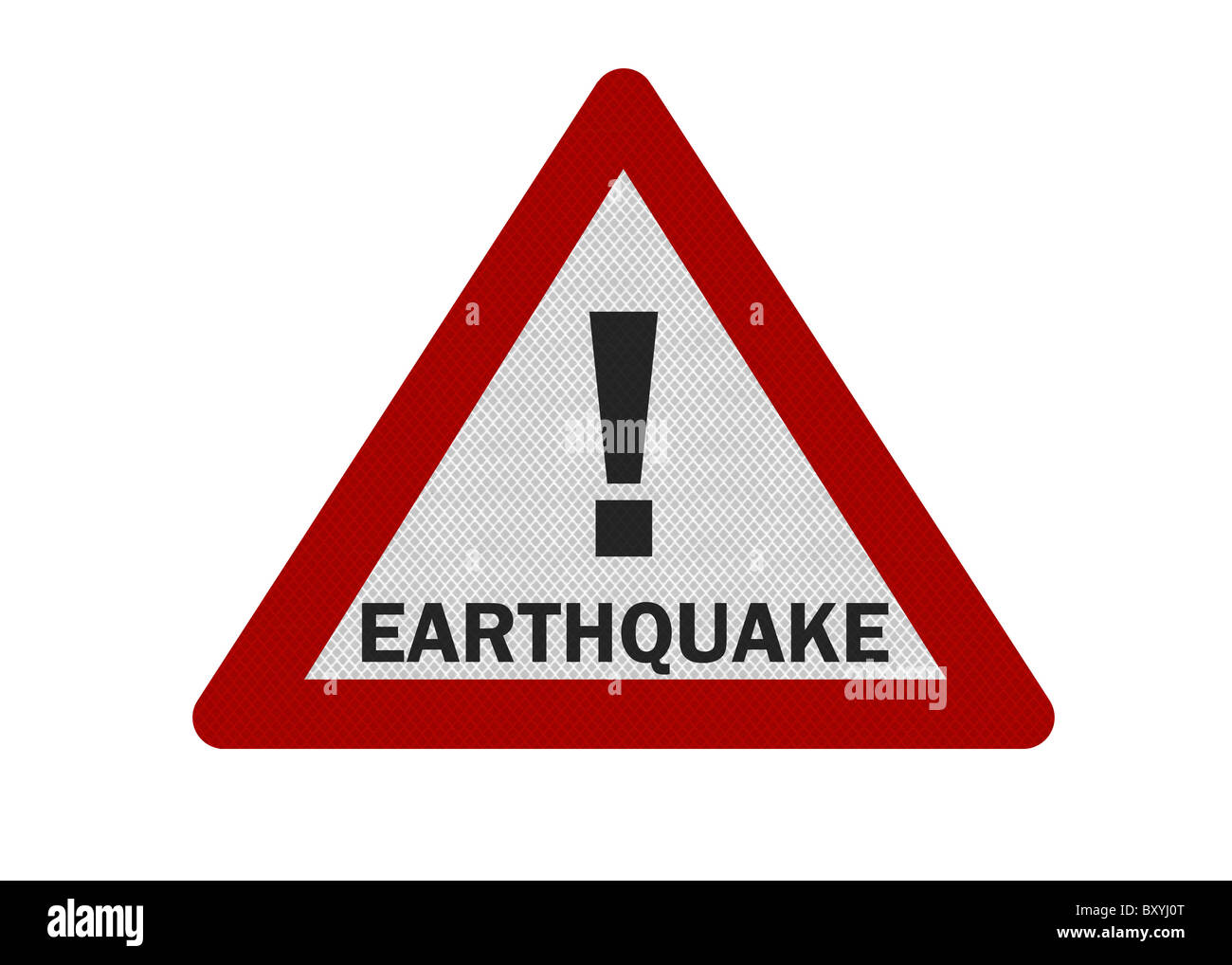 Photo realistic ‘warning - earthquake’ sign, isolated, on white Stock