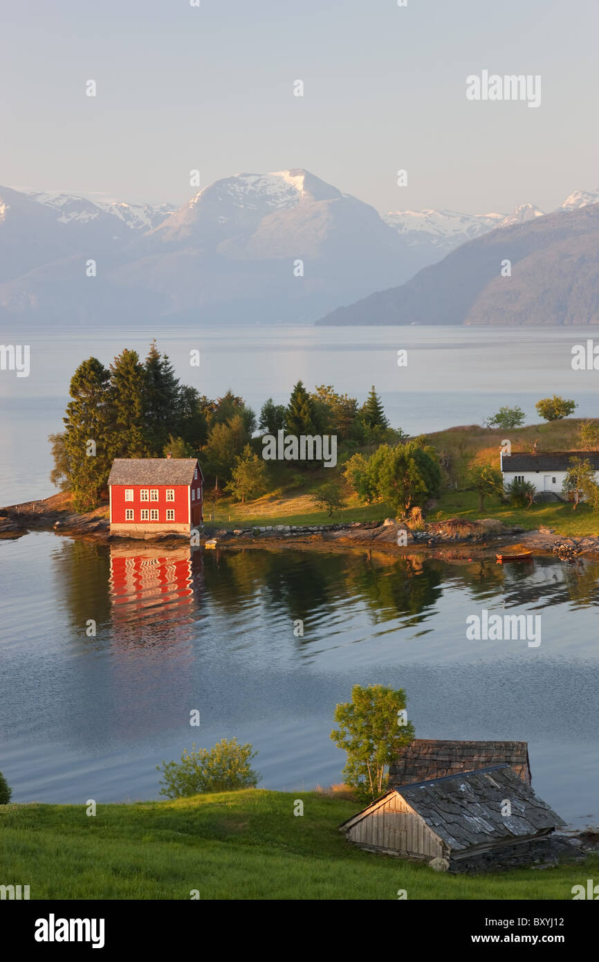 Small island in Hardangerfjorden nr Bergen, Western Fjords, Norway Stock Photo