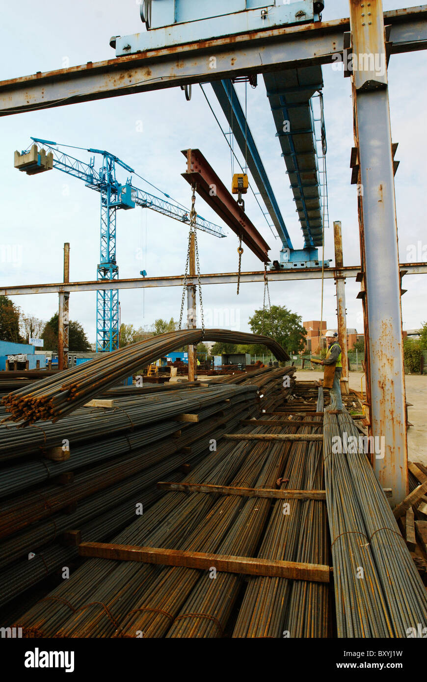 Concrete reinforcement steel rebar cut and bent factory Stock Photo