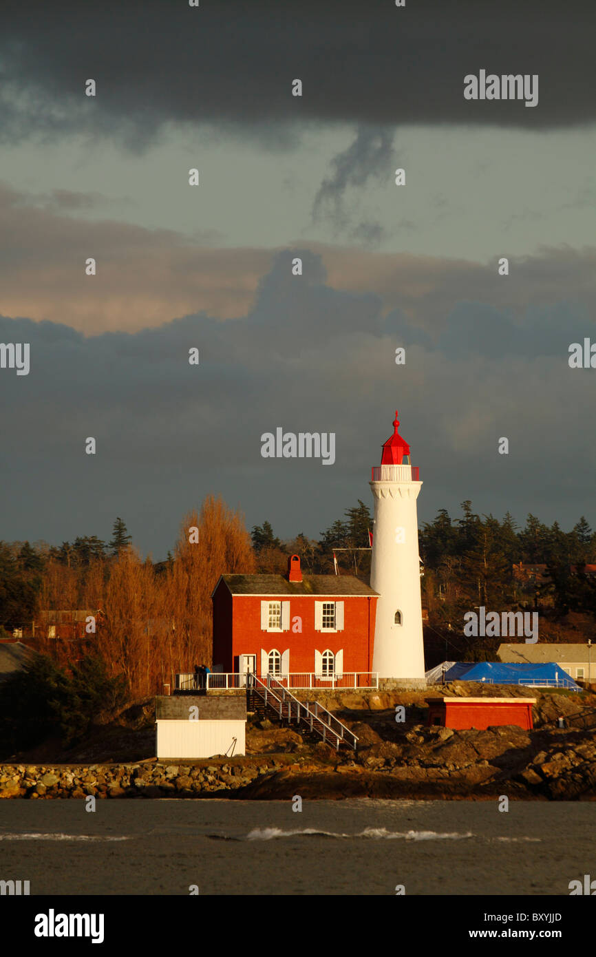 Late afternoon light on Fisgard Lighthouse-Fort Rodd Hill, Esquimalt, British Columbia, Canada. Stock Photo