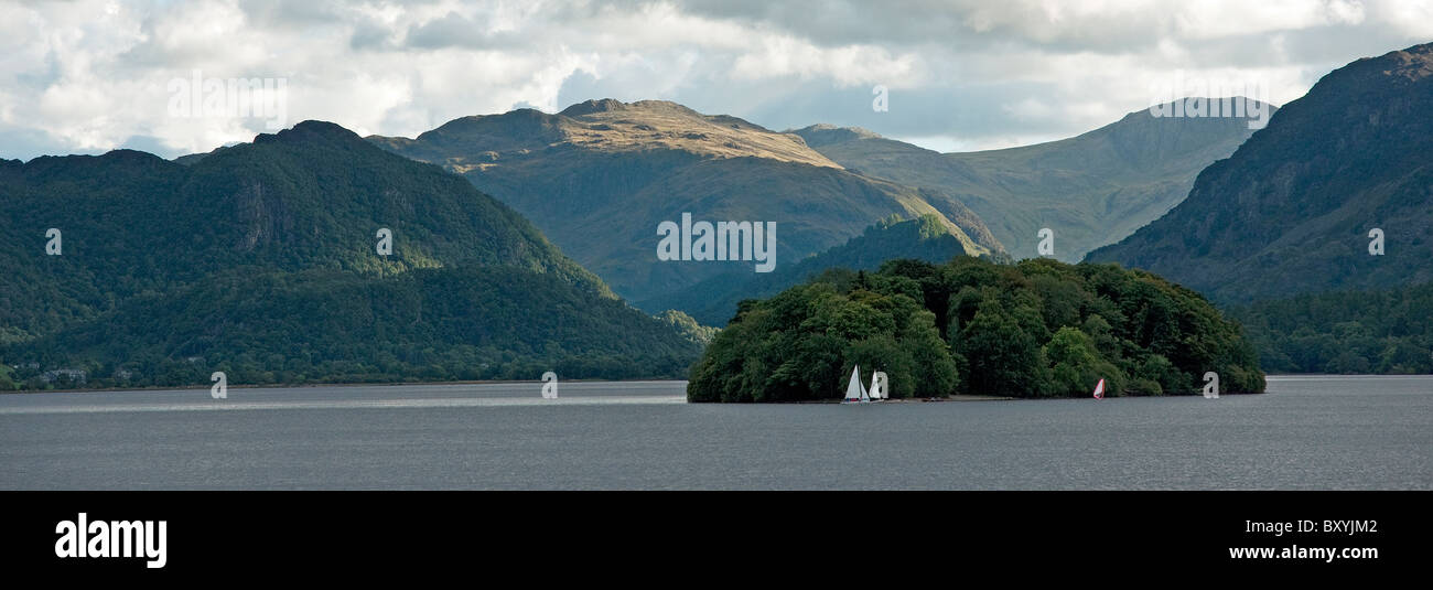 St Herbert’s Island and the peaks of Borrowdale seen from Derwent