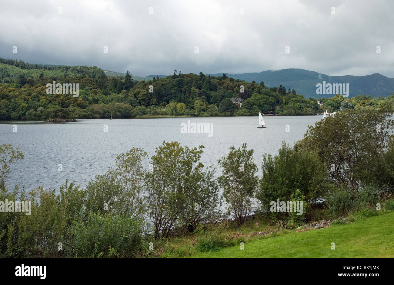 Sailing dinghies on Derwent Water seen from Derwent Island near Keswick