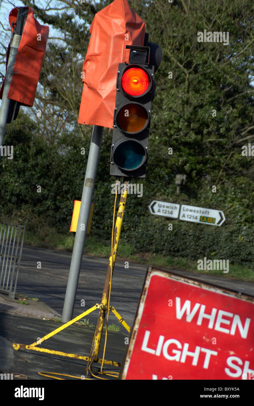 Temporary red light during roadworks England UK Stock Photo Alamy