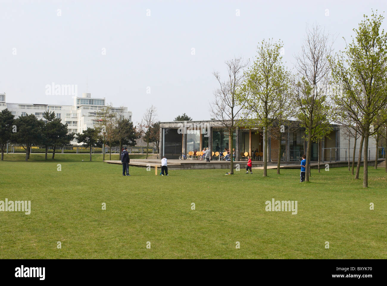 Cafe at Thames Barrier Park East London UK Stock Photo