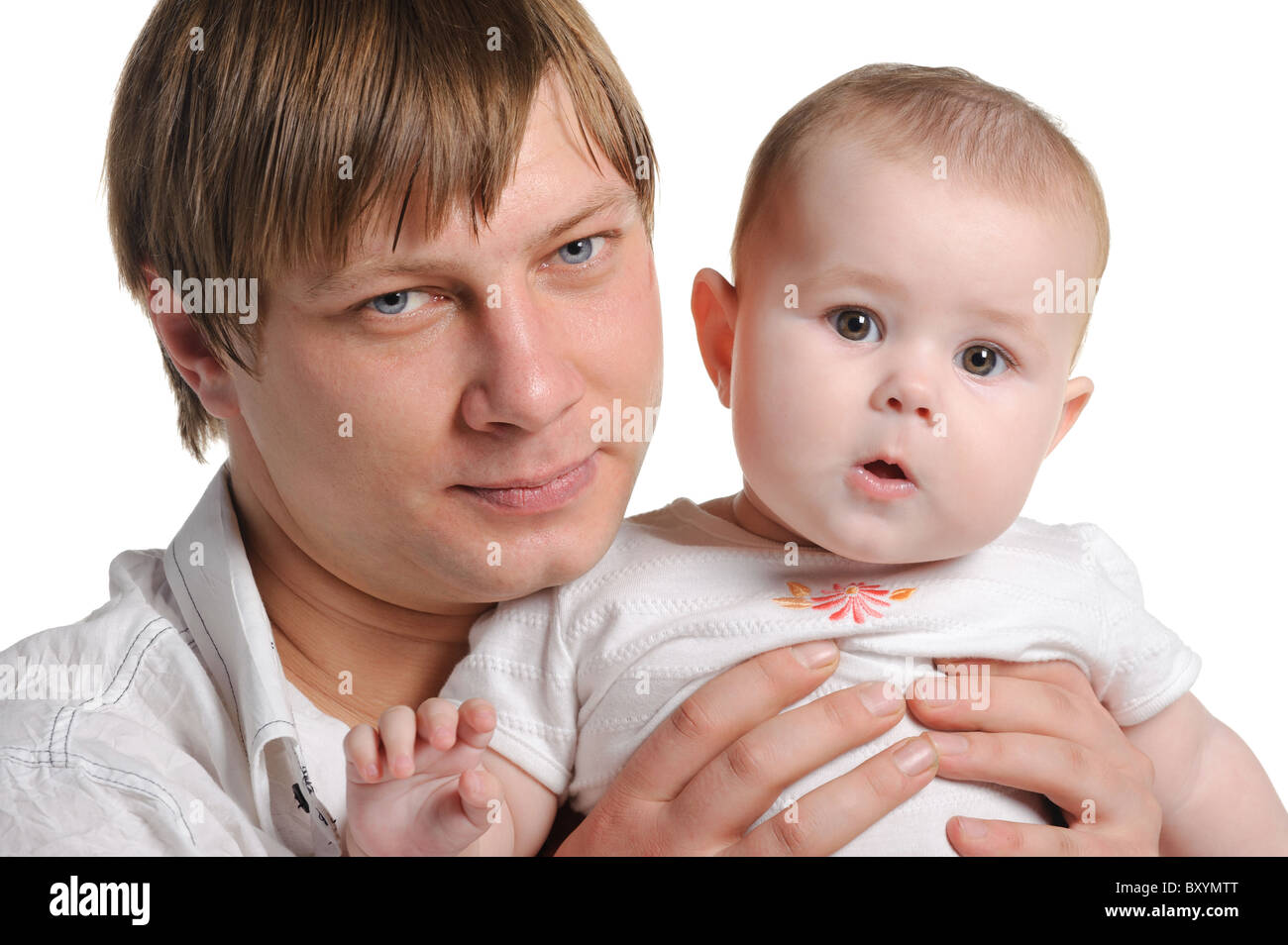 The father and the daughter. The child age of 8 months. It is isolated