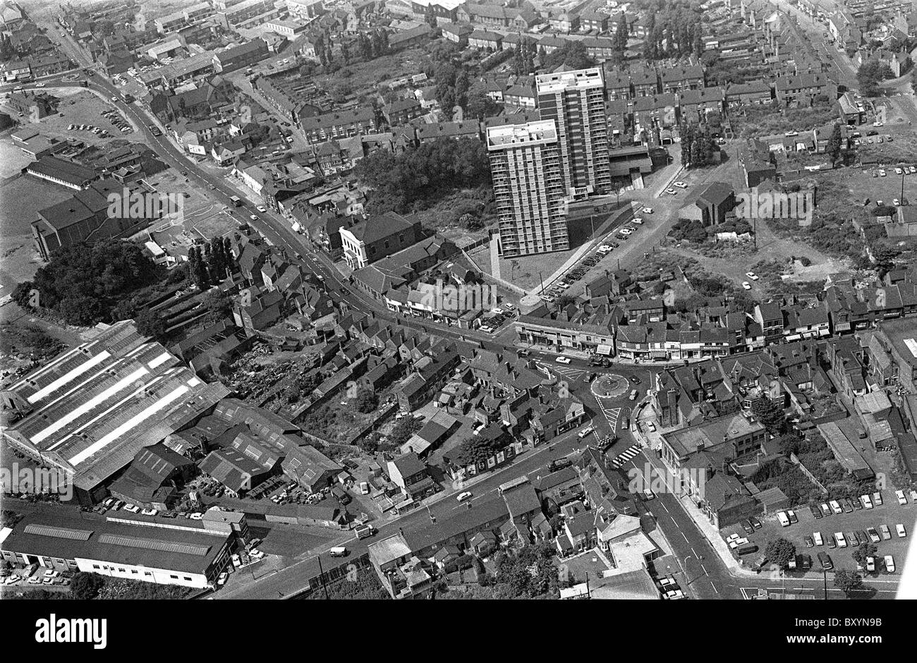 Aerial view of Darlaston in West Midlands Uk 1969 new flats Great Croft House and John Wootton