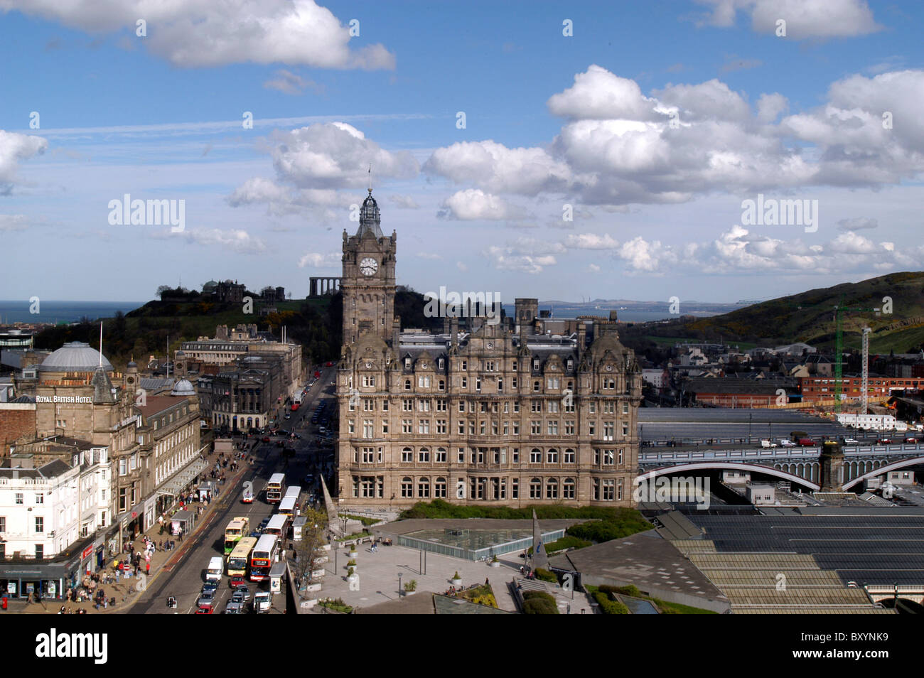 Aerial view of Waverley train station Edinburgh Stock Photo