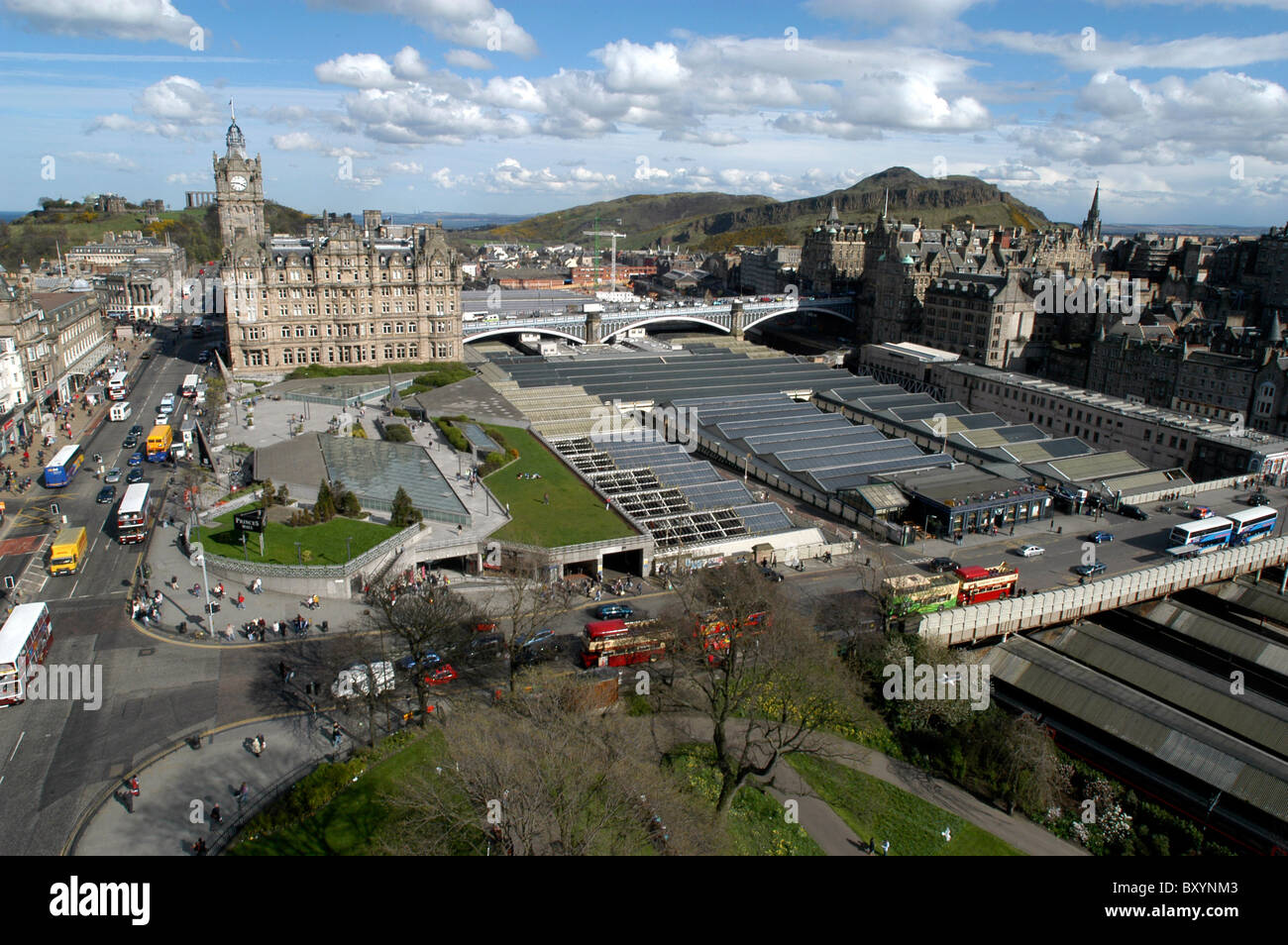 View of Waverley Train Station from Scott's Monument Stock Photo