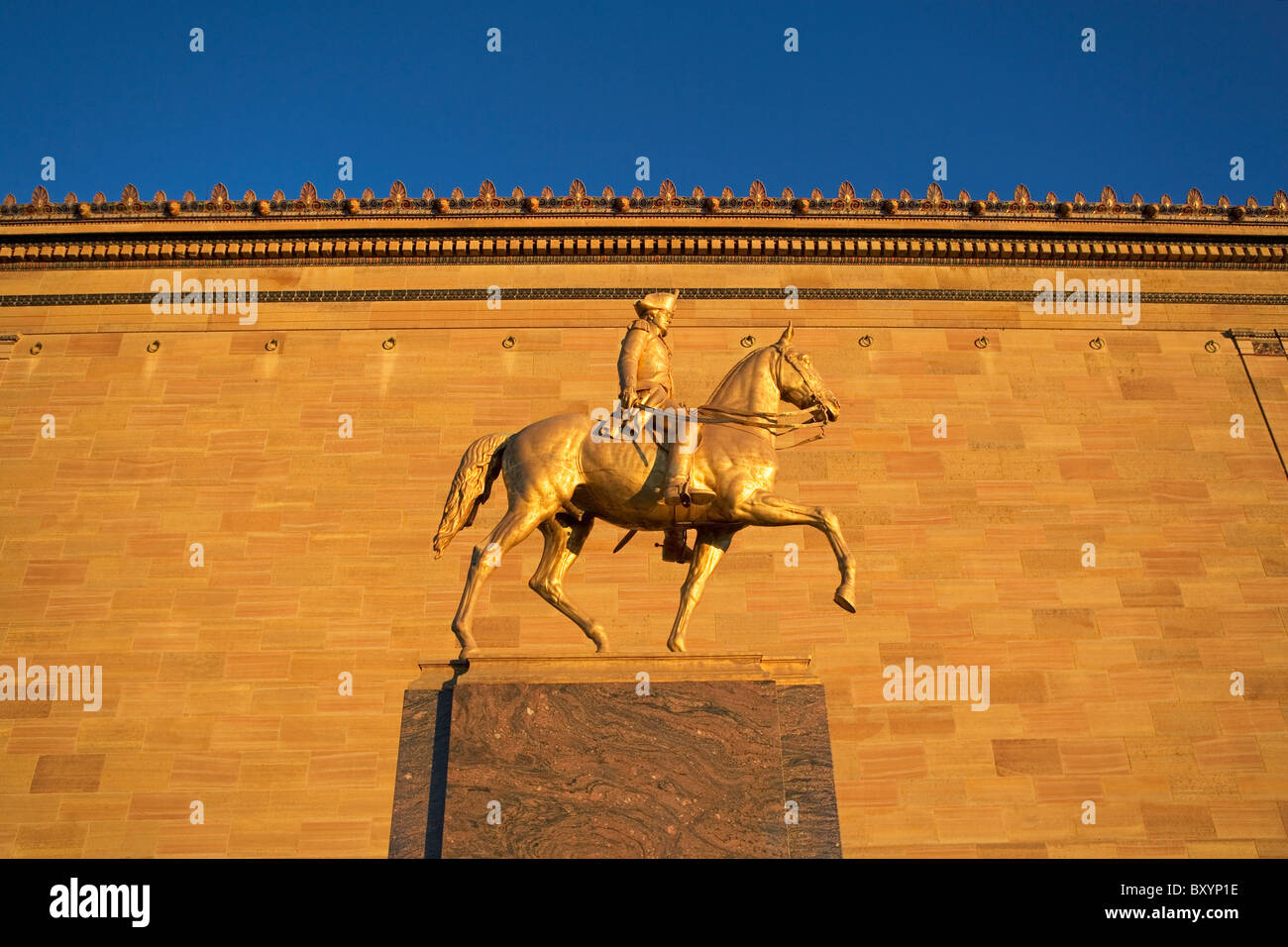 Statue in front of Philadelphia Museum of Art at sunset Stock Photo Alamy