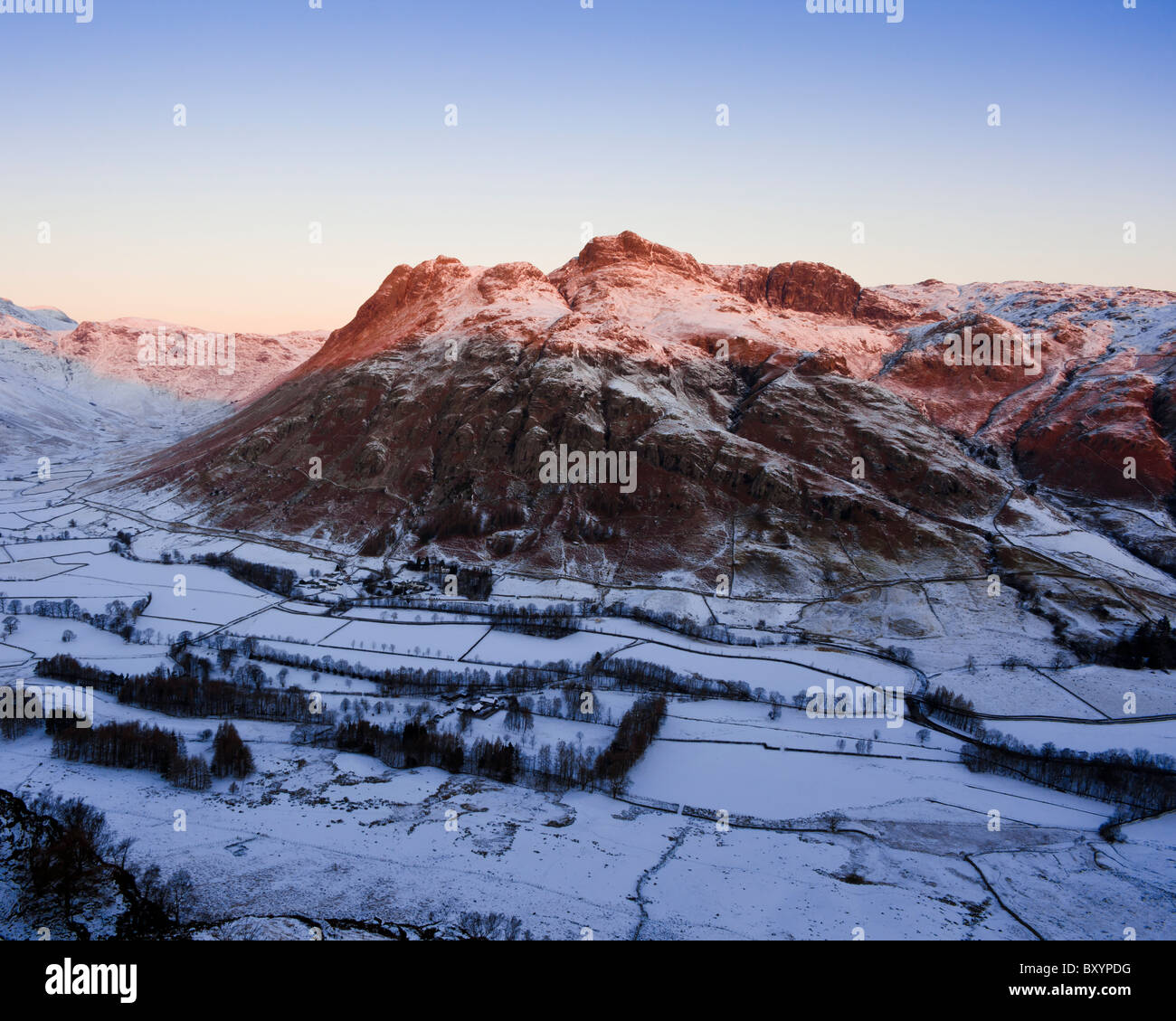 The Langdale Pikes in winter, English Lake District Stock Photo