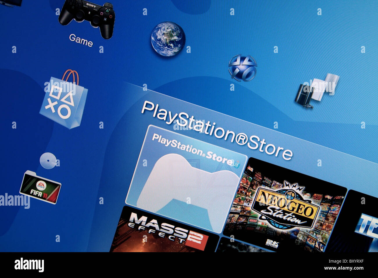 Playstation Store splashscreen on a Playstation 3 PS3 to games and from Sony Stock Photo -