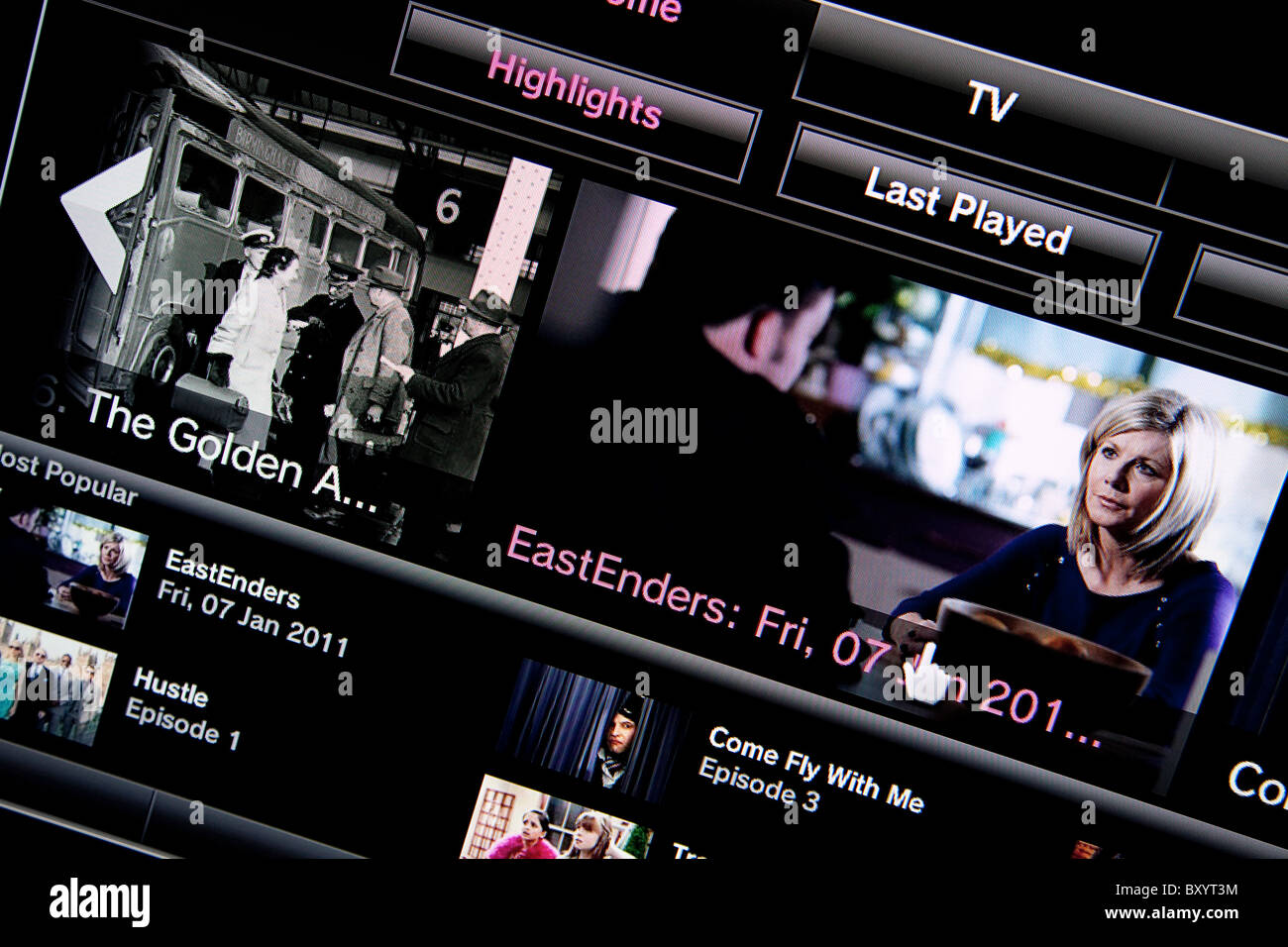BBC iPlayer On Demand service as displayed on a HD High Definition LCD TV via a Sony Playstation 3 PS3 UK Stock Photo