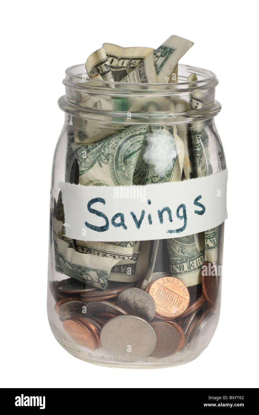 Savings jar on white background Stock Photo